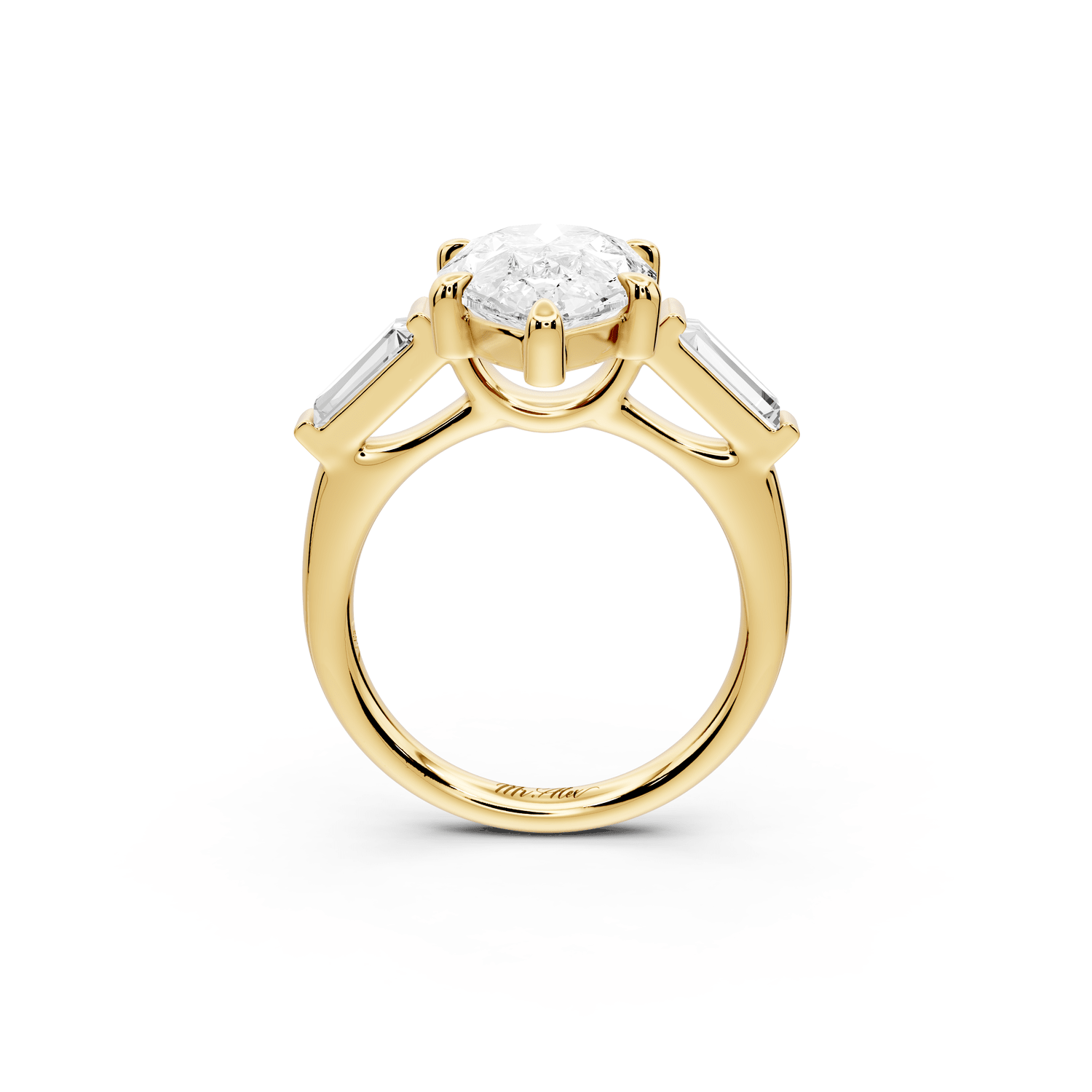 Naomi - 4ct 18k yellow gold pear diamond with Tapered Baguettes side stones Engagement Ring - Mr. Alex Jewelry