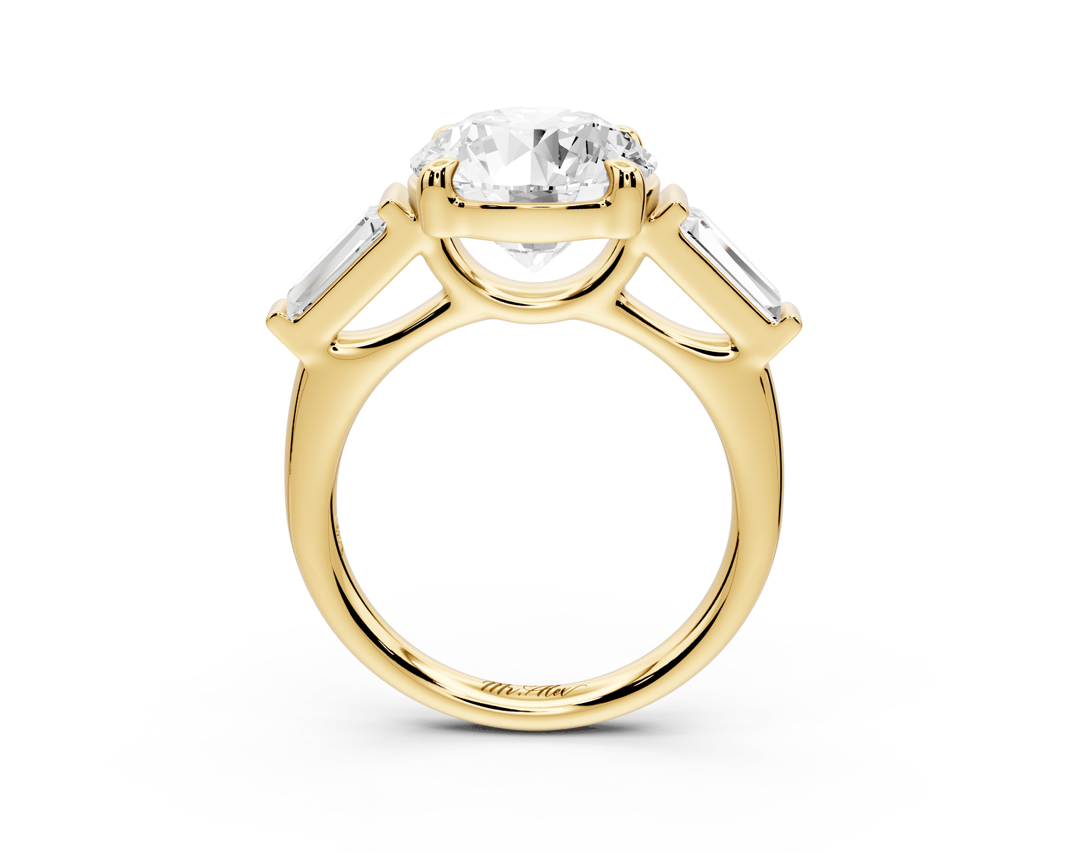 Naomi - 4ct 18k yellow gold round diamond with Tapered Baguettes side stones Engagement Ring - Mr. Alex Jewelry
