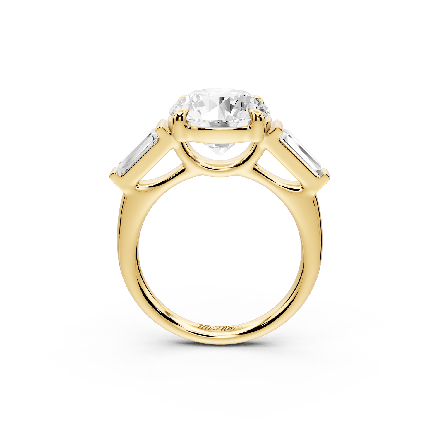 Naomi - 4ct 18k yellow gold round diamond with Tapered Baguettes side stones Engagement Ring - Mr. Alex Jewelry