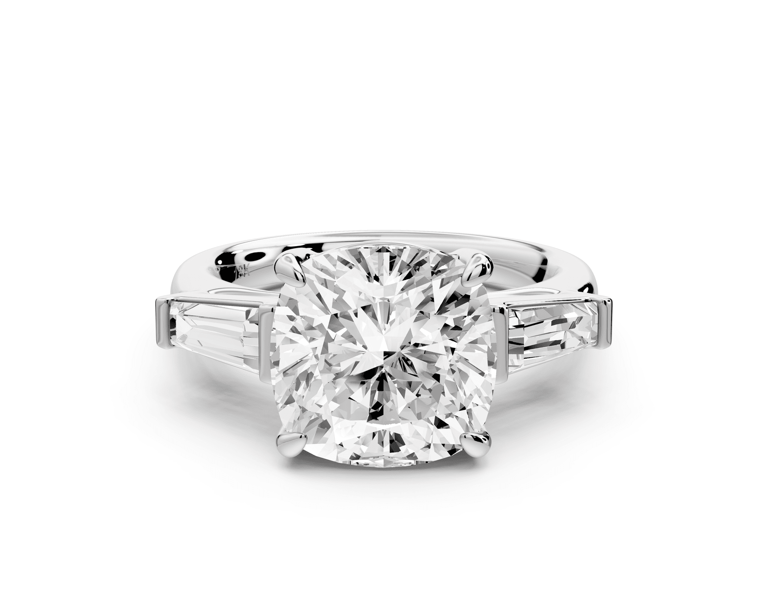 Naomi - 4ct platinum cushion diamond with Tapered Baguettes side stones Engagement Ring - Mr. Alex Jewelry