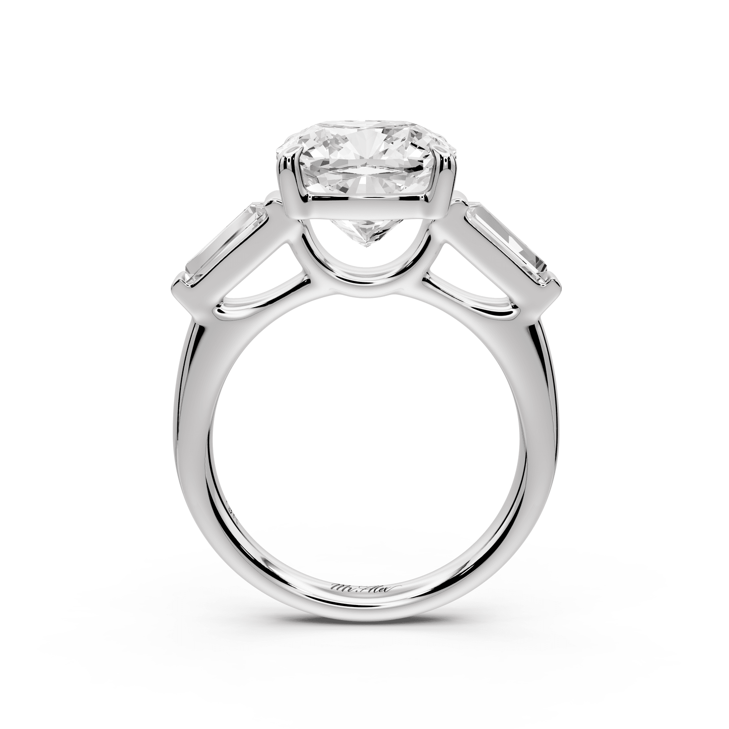 Naomi - 4ct platinum cushion diamond with Tapered Baguettes side stones Engagement Ring - Mr. Alex Jewelry