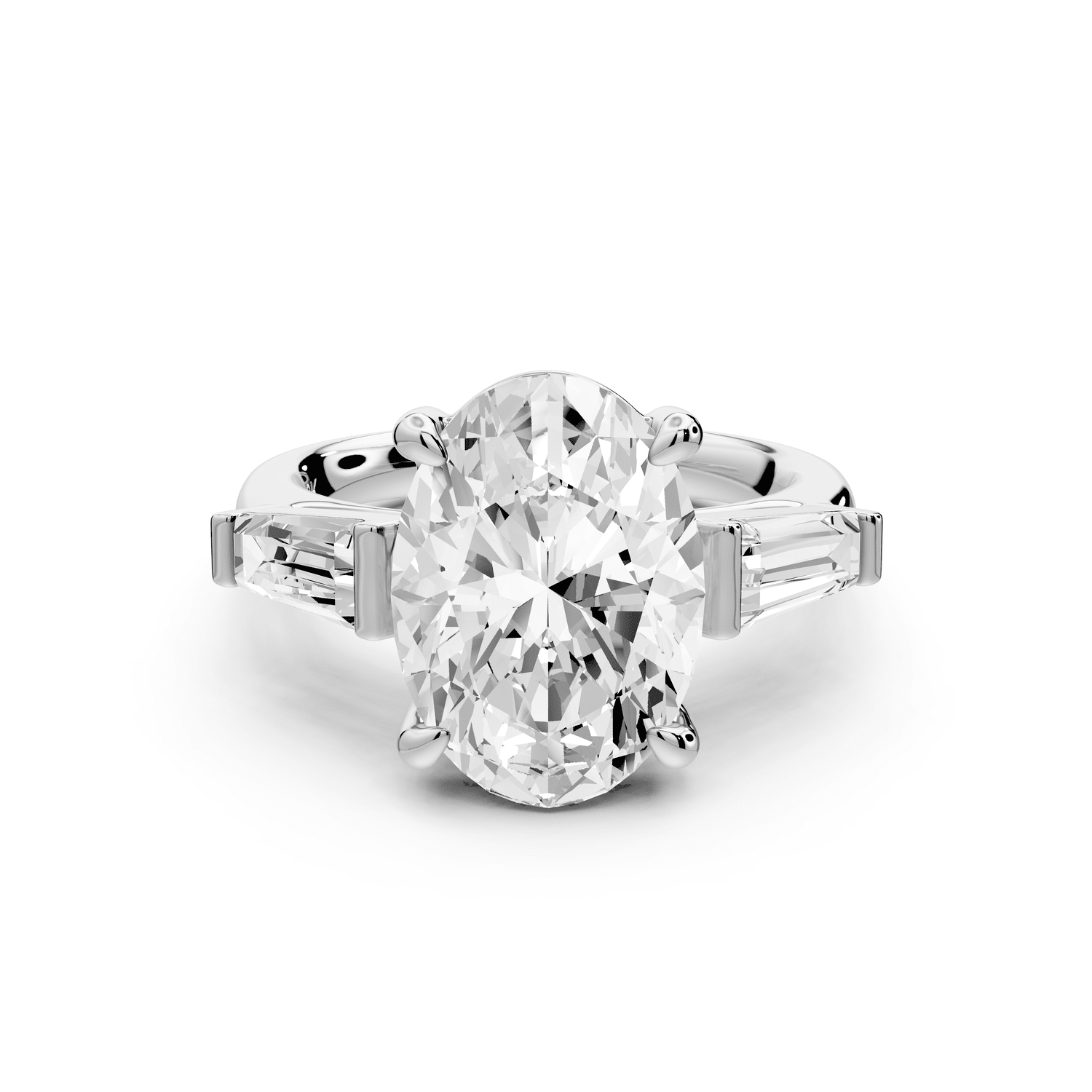 Naomi - 4ct platinum oval diamond with Tapered Baguettes side stones Engagement Ring - Mr. Alex Jewelry
