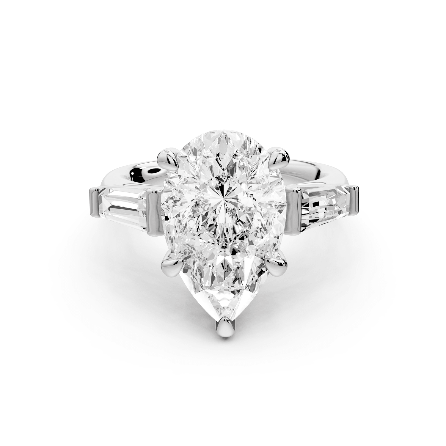 Naomi - 4ct platinum pear diamond with Tapered Baguettes side stones Engagement Ring - Mr. Alex Jewelry
