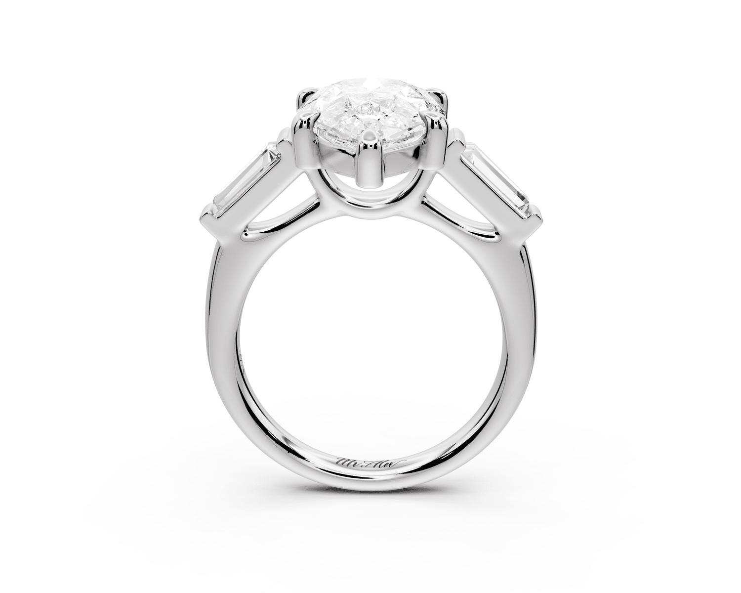Naomi - 4ct platinum pear diamond with Tapered Baguettes side stones Engagement Ring - Mr. Alex Jewelry