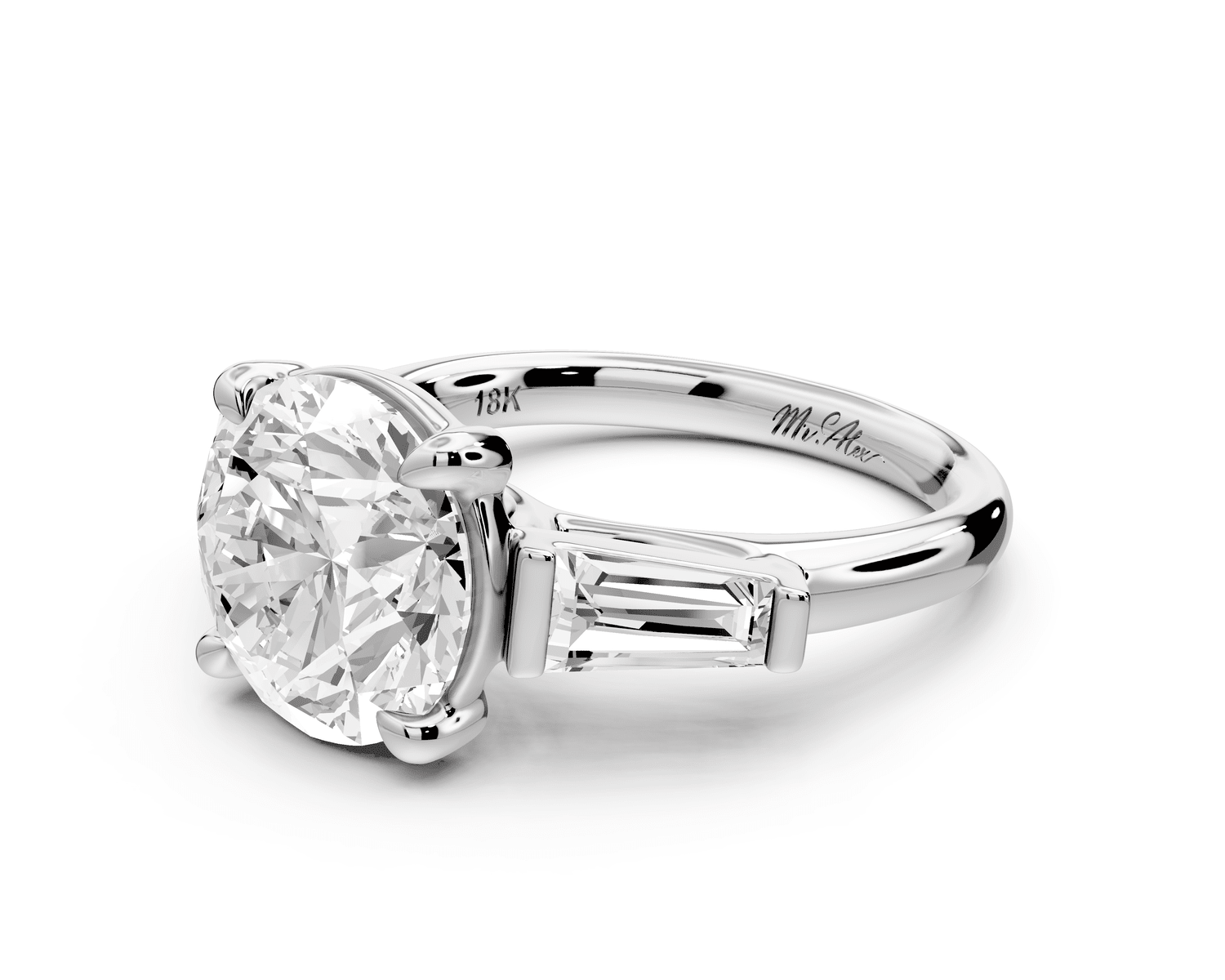 Naomi - 4ct platinum round diamond with Tapered Baguettes side stones Engagement Ring - Mr. Alex Jewelry