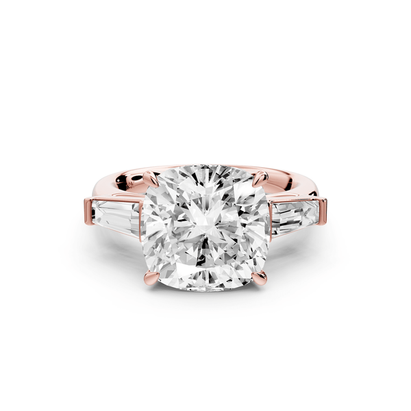 Naomi - 5ct 14k rose gold cushion diamond with Tapered Baguettes side stones Engagement Ring - Mr. Alex Jewelry