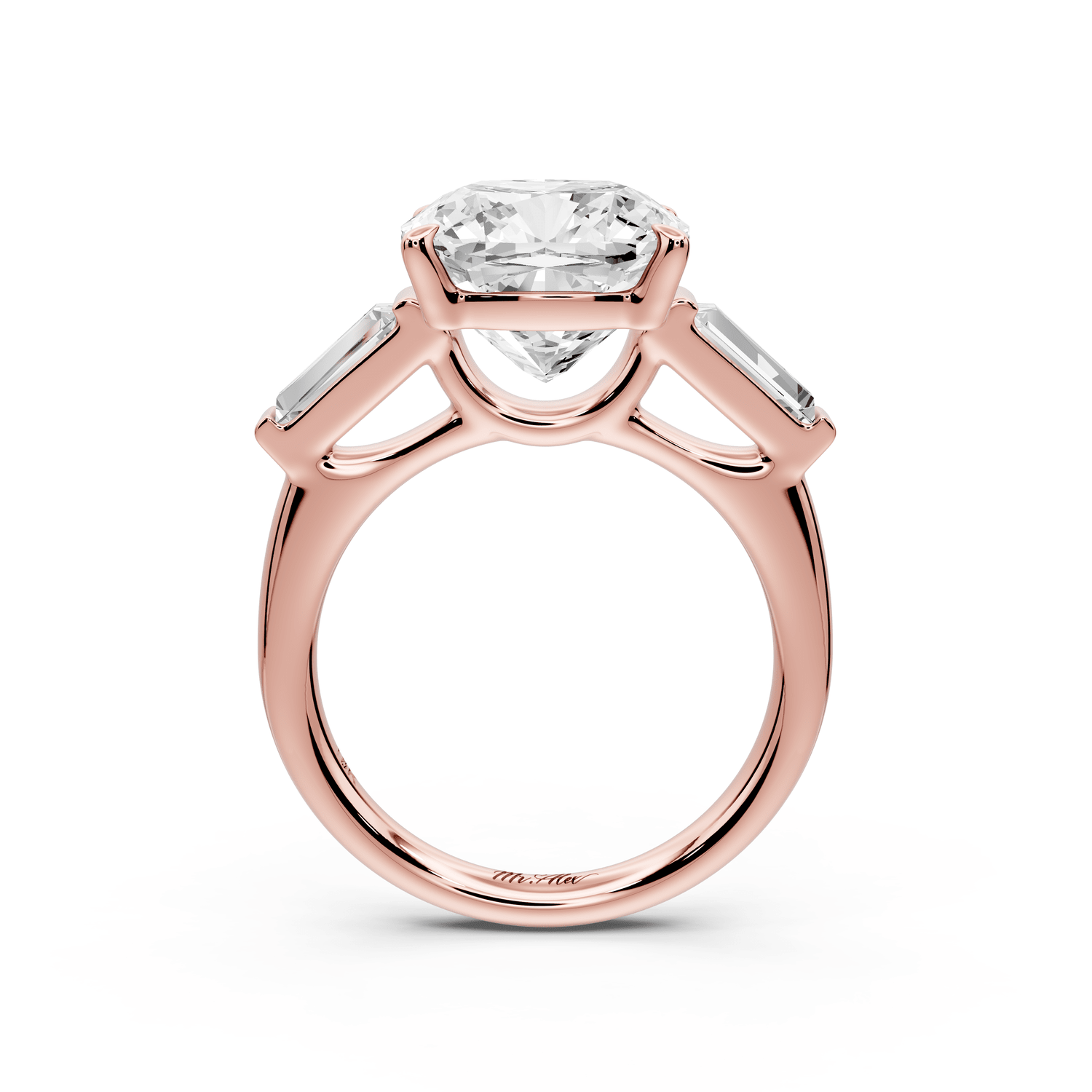 Naomi - 5ct 14k rose gold cushion diamond with Tapered Baguettes side stones Engagement Ring - Mr. Alex Jewelry
