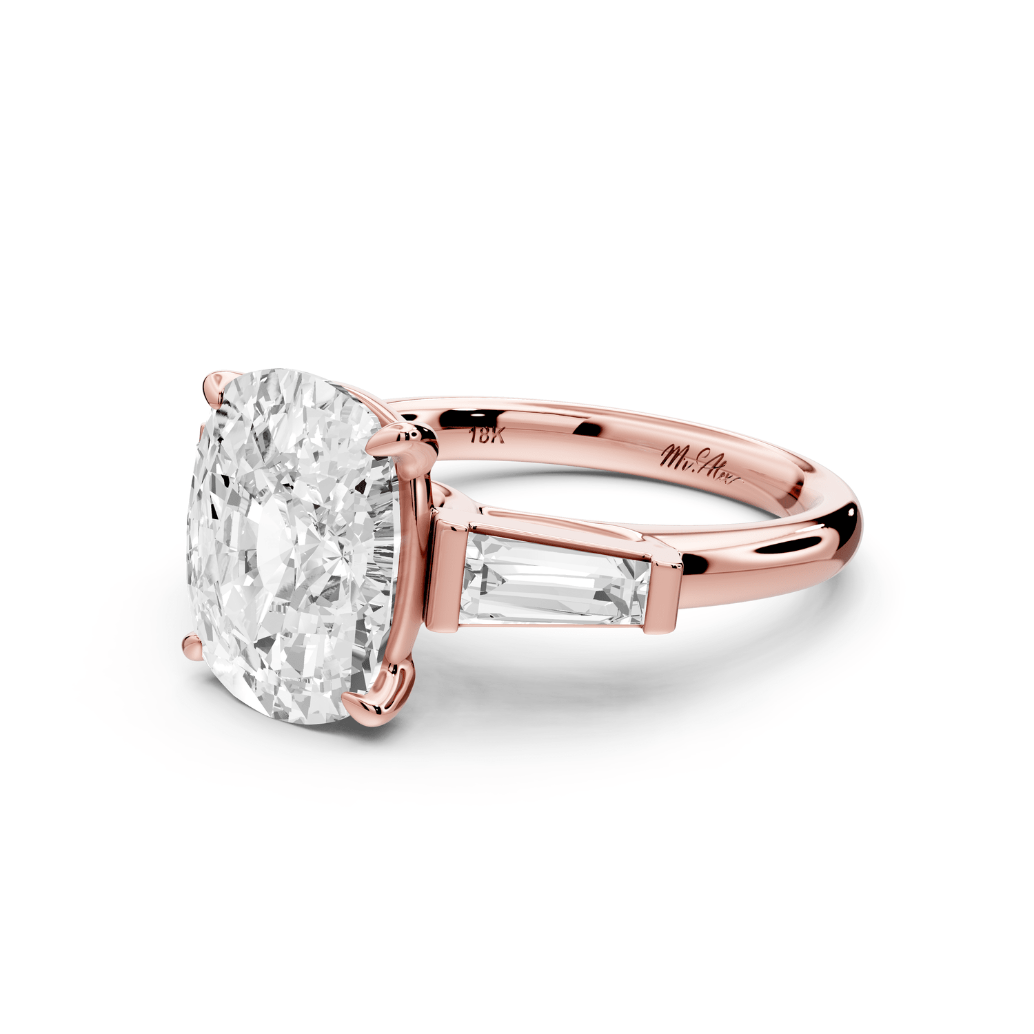 Naomi - 5ct 14k rose gold ecushion diamond with Tapered Baguettes side stones Engagement Ring - Mr. Alex Jewelry