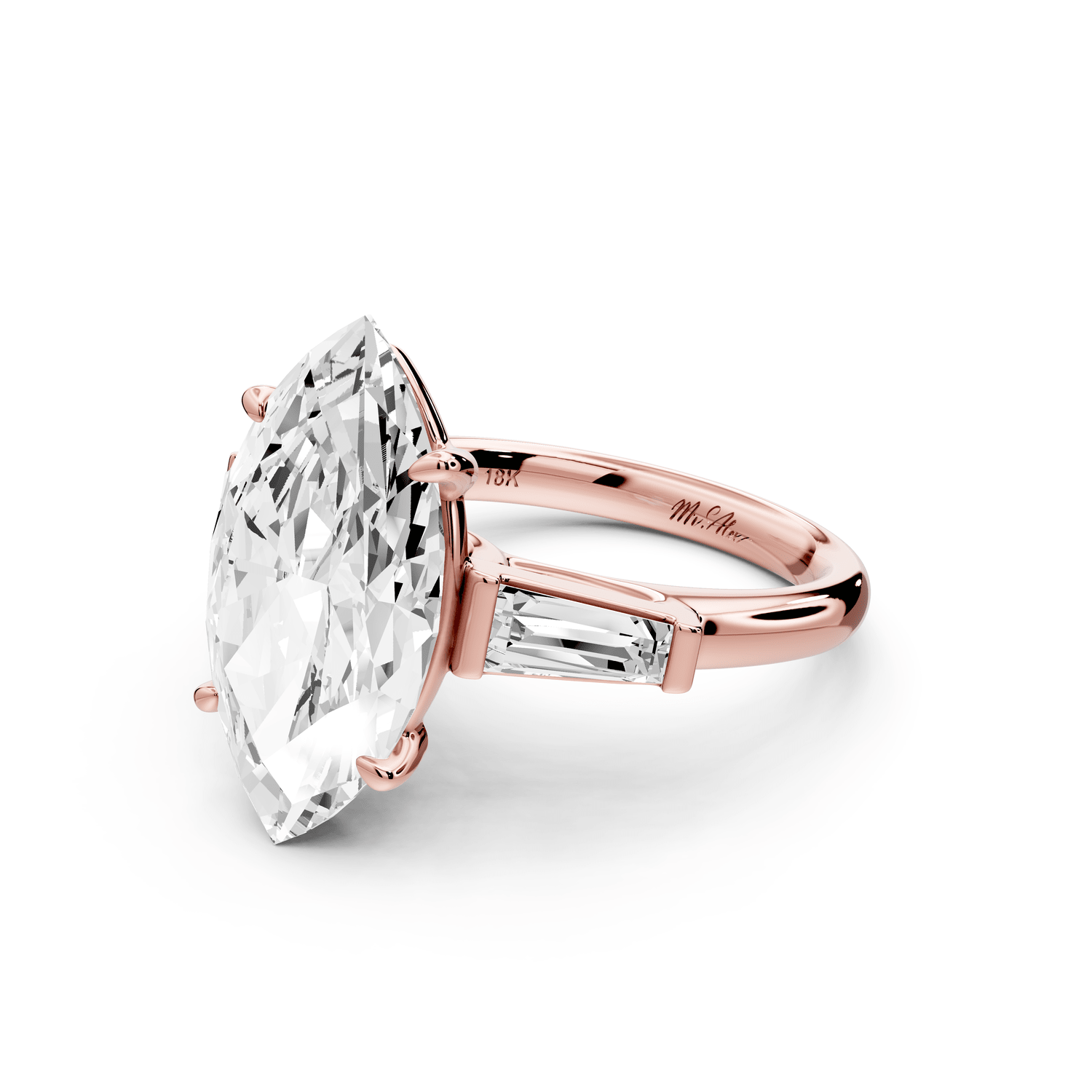 Naomi - 5ct 14k rose gold marquise diamond with Tapered Baguettes side stones Engagement Ring - Mr. Alex Jewelry