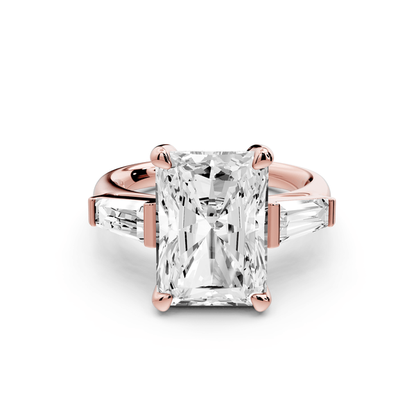 Naomi - 5ct 14k rose gold radiant diamond with Tapered Baguettes side stones Engagement Ring - Mr. Alex Jewelry