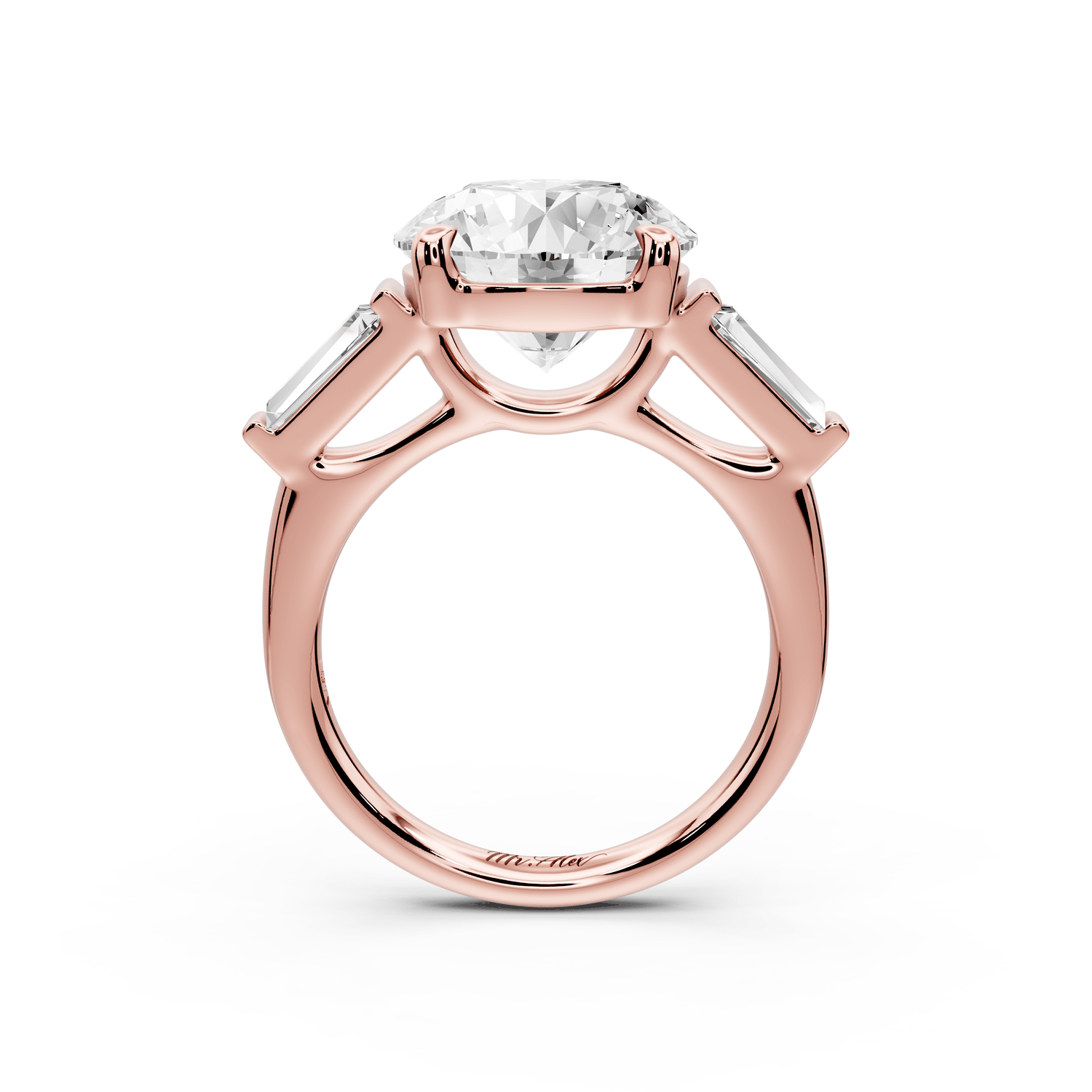 Naomi - 5ct 14k rose gold round diamond with Tapered Baguettes side stones Engagement Ring - Mr. Alex Jewelry
