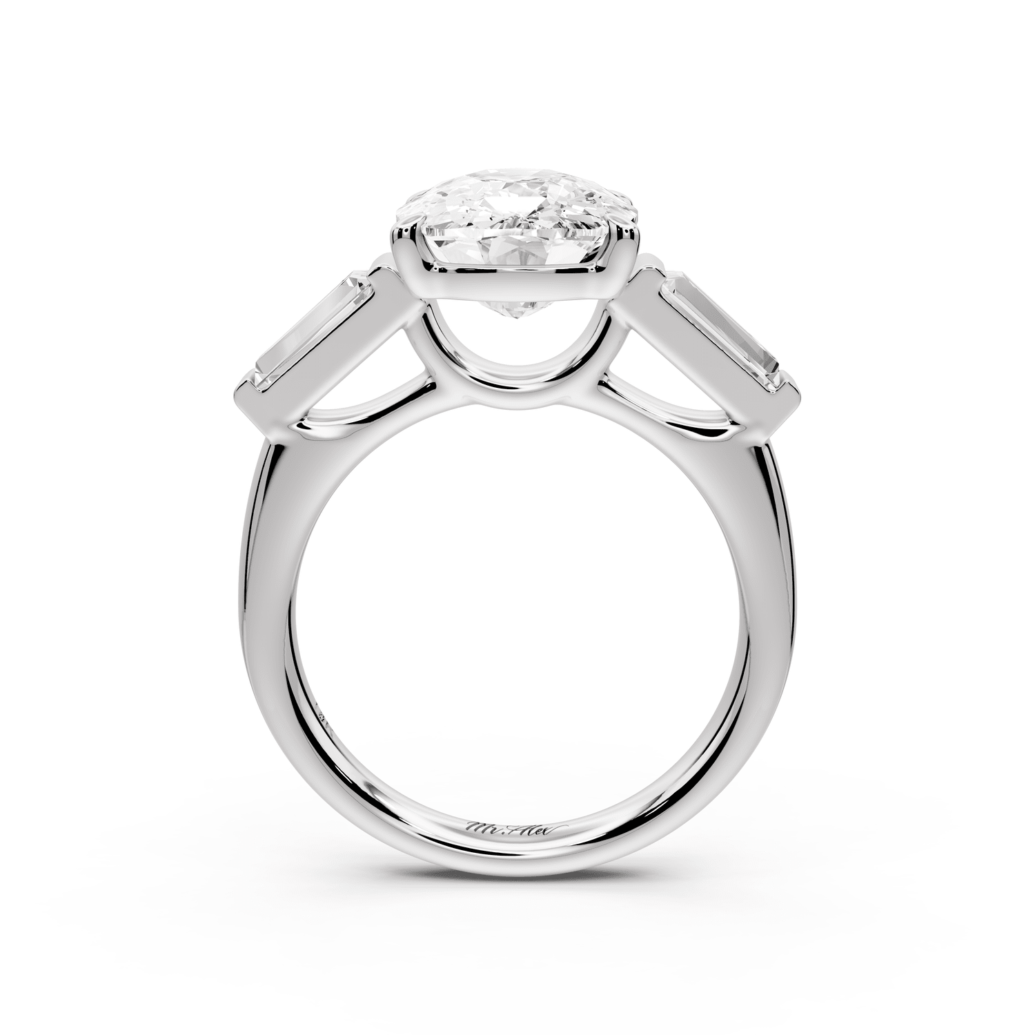 Naomi - 5ct 14k white gold ecushion diamond with Tapered Baguettes side stones Engagement Ring - Mr. Alex Jewelry