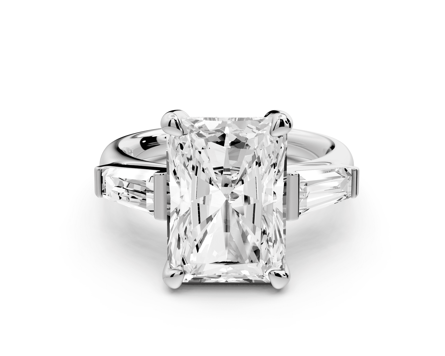 Naomi - 5ct 14k white gold radiant diamond with Tapered Baguettes side stones Engagement Ring - Mr. Alex Jewelry