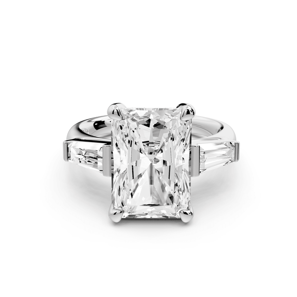 Naomi - 5ct 14k white gold radiant diamond with Tapered Baguettes side stones Engagement Ring - Mr. Alex Jewelry