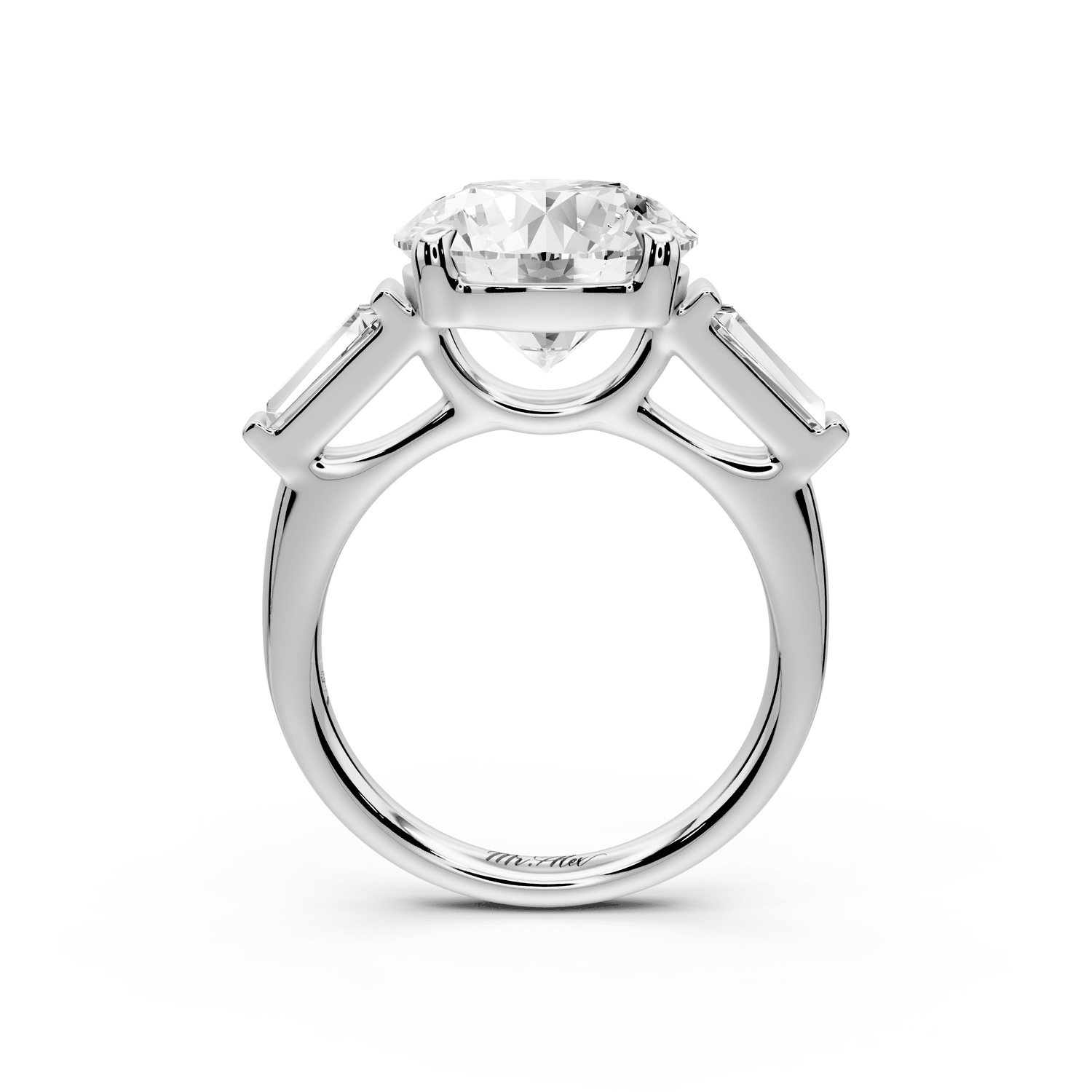 Naomi - 5ct 14k white gold round diamond with Tapered Baguettes side stones Engagement Ring - Mr. Alex Jewelry