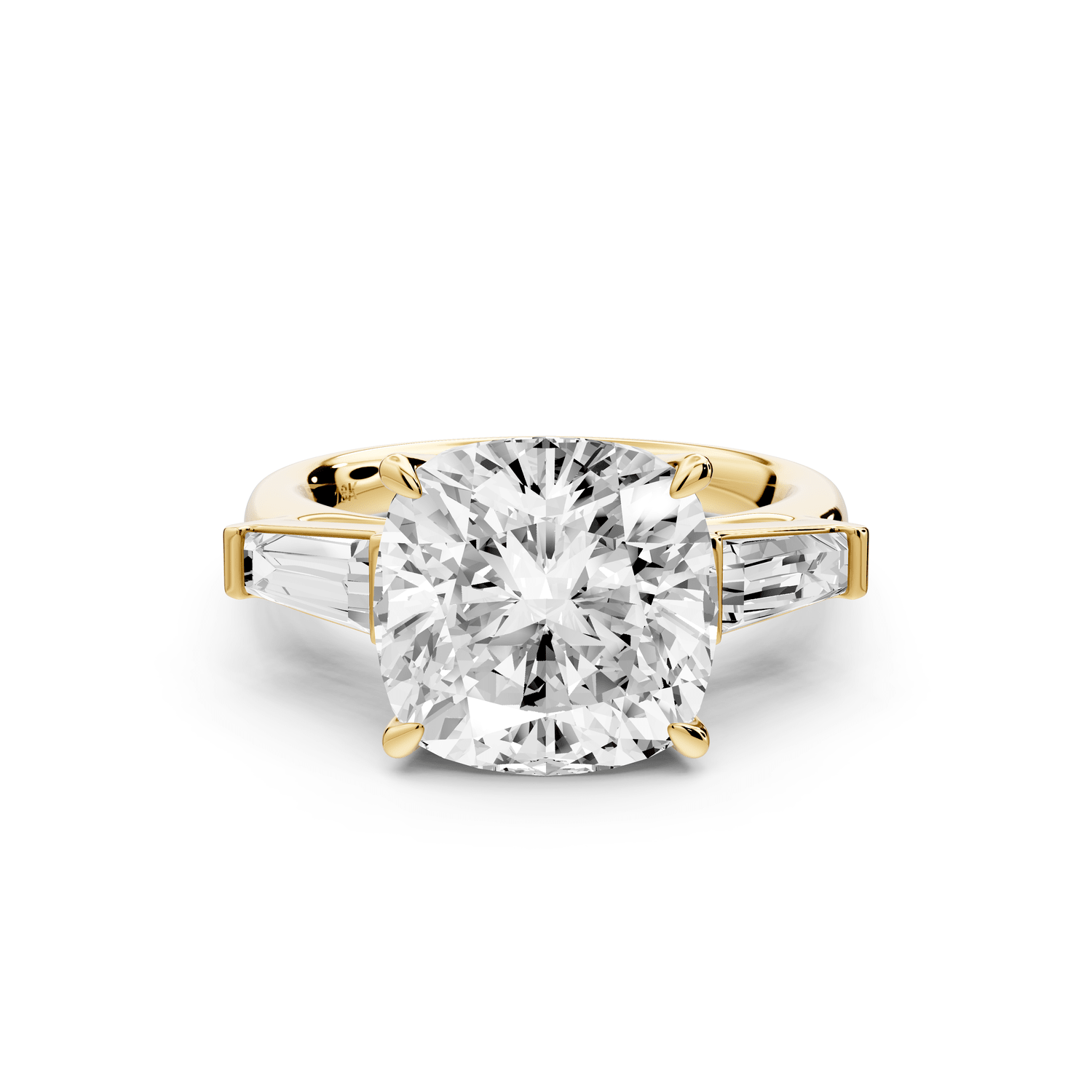 Naomi - 5ct 14k yellow gold cushion diamond with Tapered Baguettes side stones Engagement Ring - Mr. Alex Jewelry
