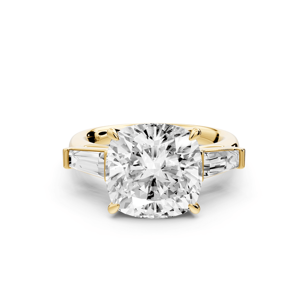 Naomi - 5ct 14k yellow gold cushion diamond with Tapered Baguettes side stones Engagement Ring - Mr. Alex Jewelry