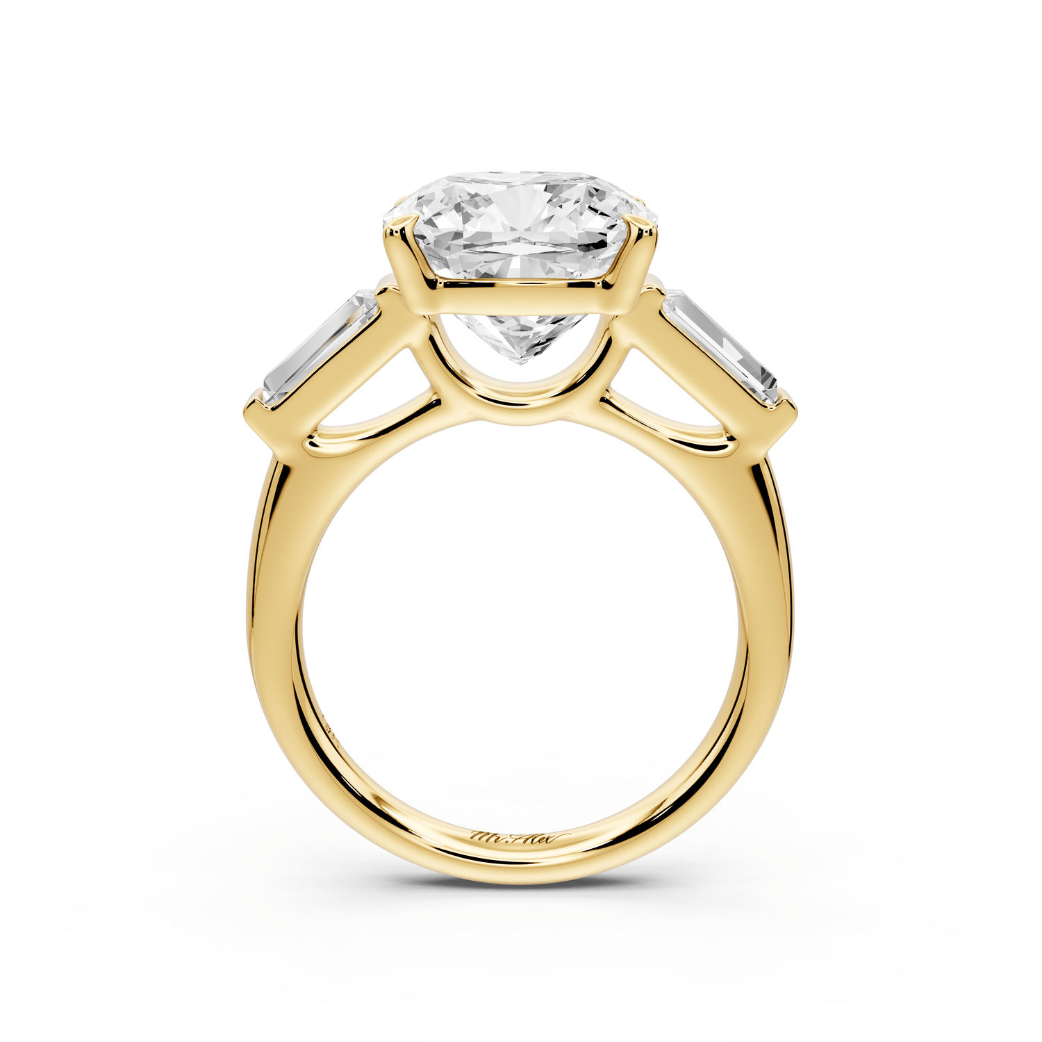 Naomi - 5ct 14k yellow gold cushion diamond with Tapered Baguettes side stones Engagement Ring - Mr. Alex Jewelry