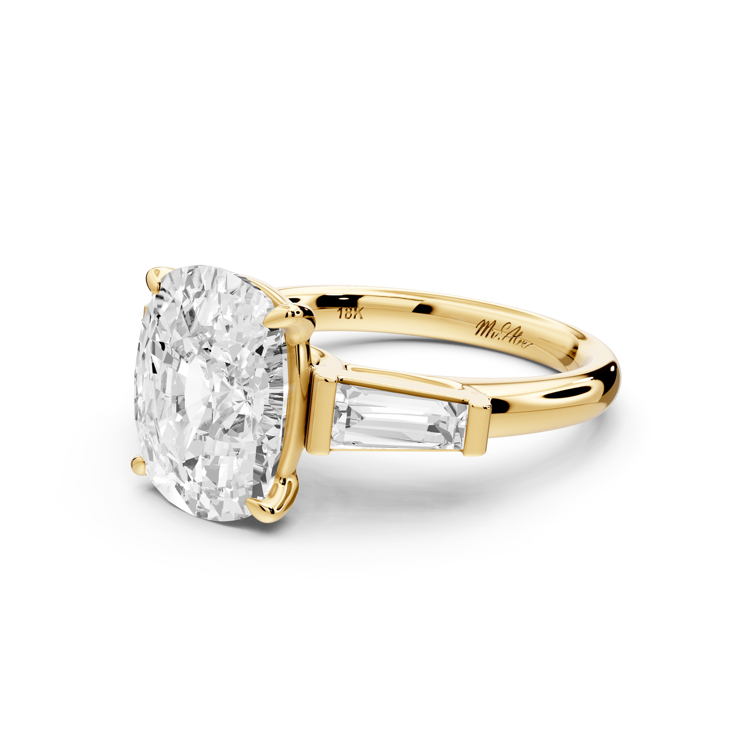 Naomi - 5ct 14k yellow gold ecushion diamond with Tapered Baguettes side stones Engagement Ring - Mr. Alex Jewelry