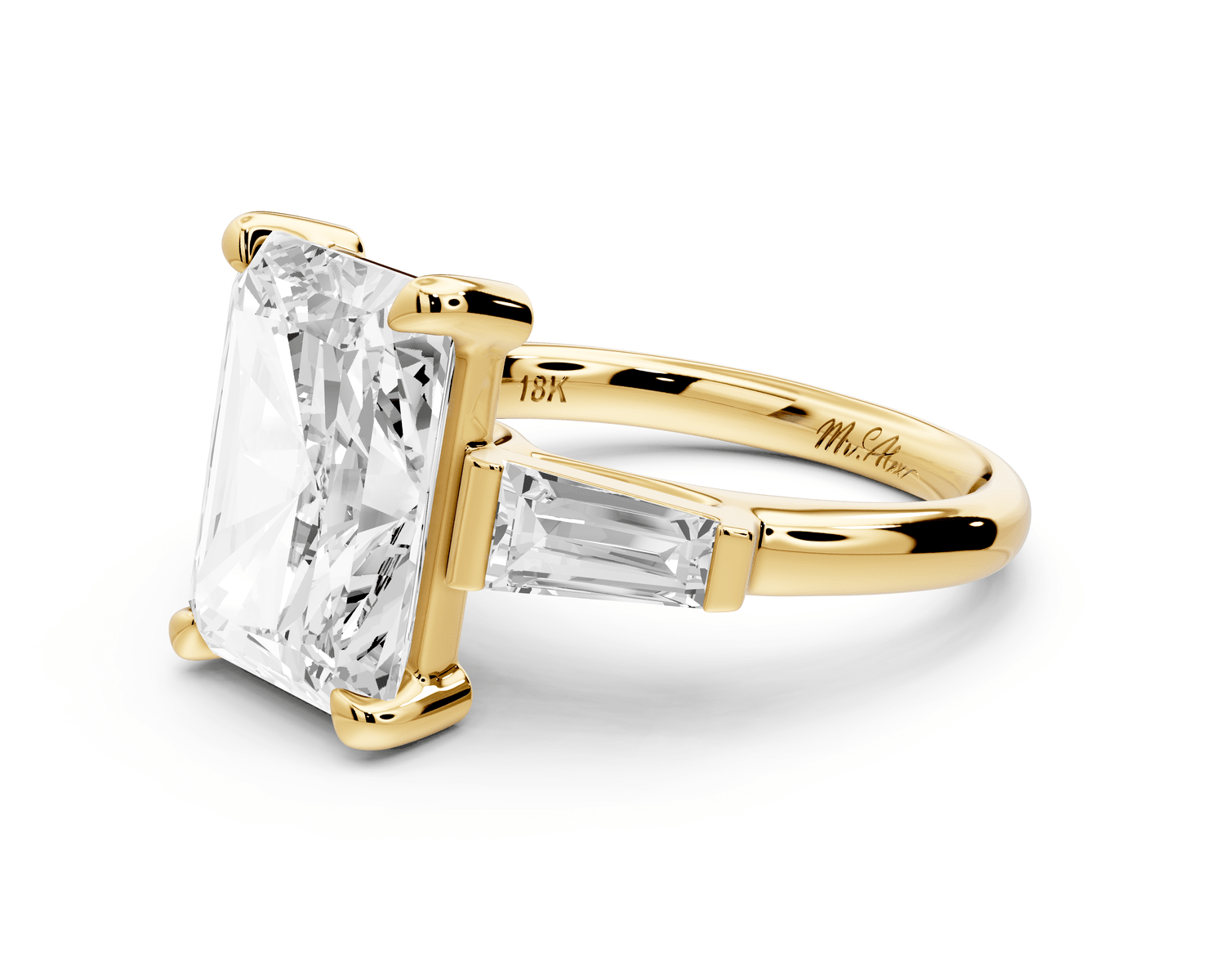 Naomi - 5ct 14k yellow gold radiant diamond with Tapered Baguettes side stones Engagement Ring - Mr. Alex Jewelry
