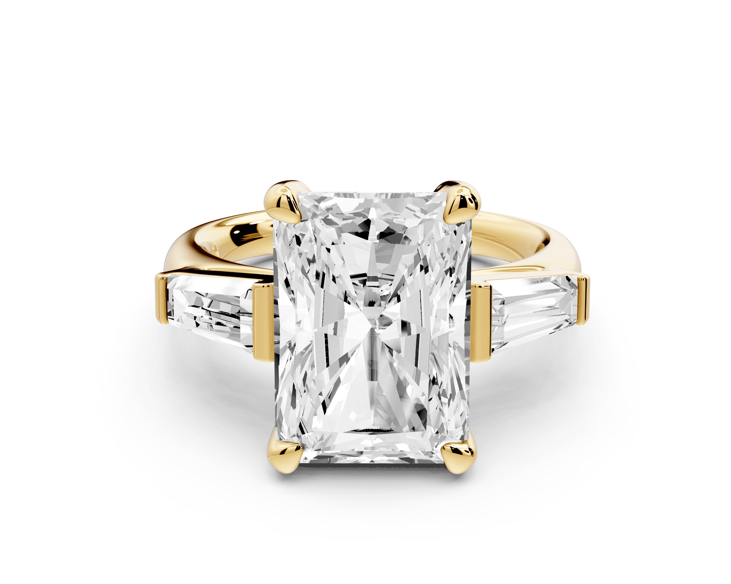 Naomi - 5ct 14k yellow gold radiant diamond with Tapered Baguettes side stones Engagement Ring - Mr. Alex Jewelry