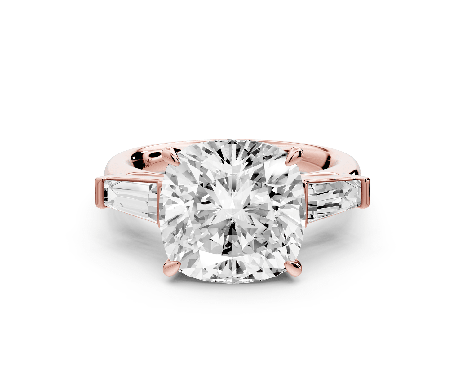 Naomi - 5ct 18k rose gold cushion diamond with Tapered Baguettes side stones Engagement Ring - Mr. Alex Jewelry