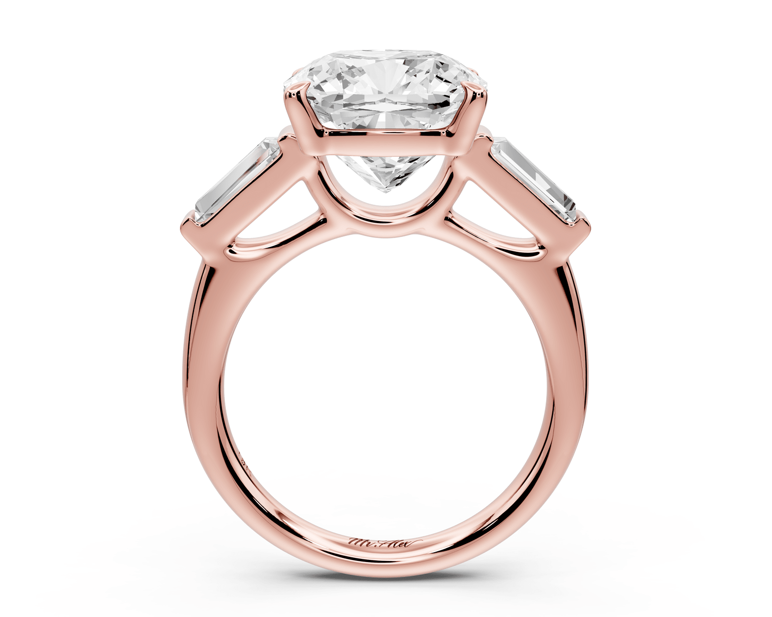 Naomi - 5ct 18k rose gold cushion diamond with Tapered Baguettes side stones Engagement Ring - Mr. Alex Jewelry