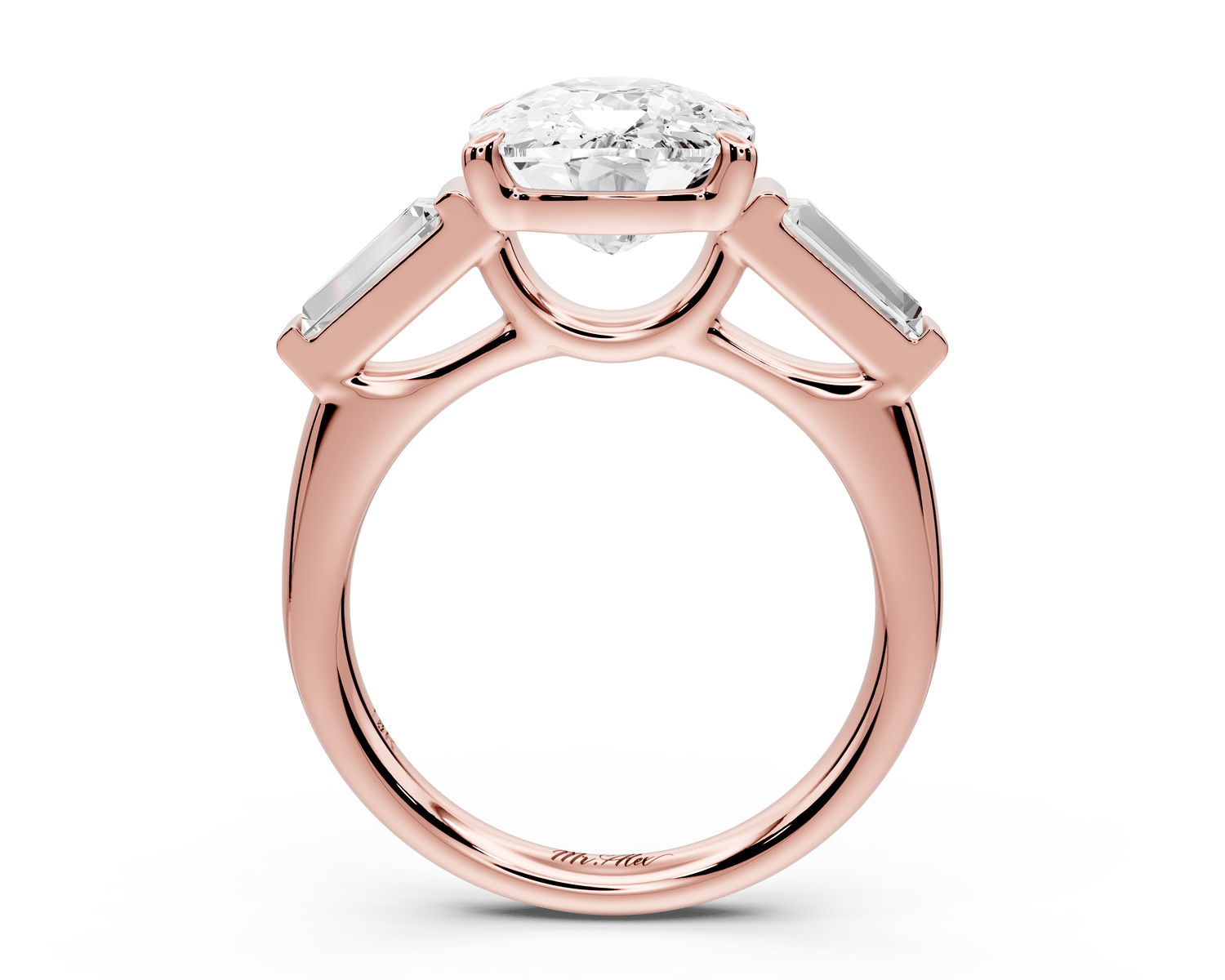 Naomi - 5ct 18k rose gold ecushion diamond with Tapered Baguettes side stones Engagement Ring - Mr. Alex Jewelry