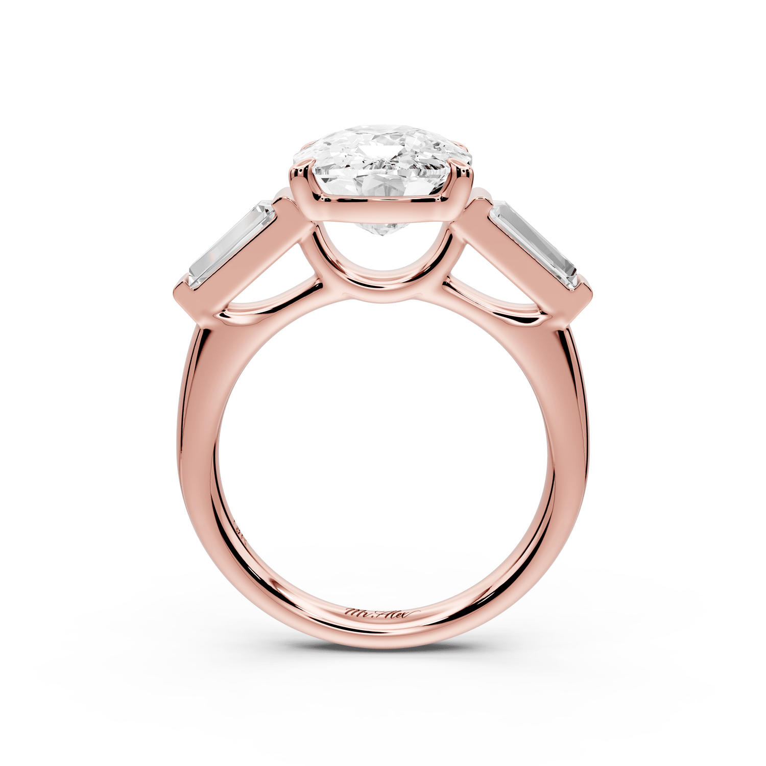 Naomi - 5ct 18k rose gold ecushion diamond with Tapered Baguettes side stones Engagement Ring - Mr. Alex Jewelry