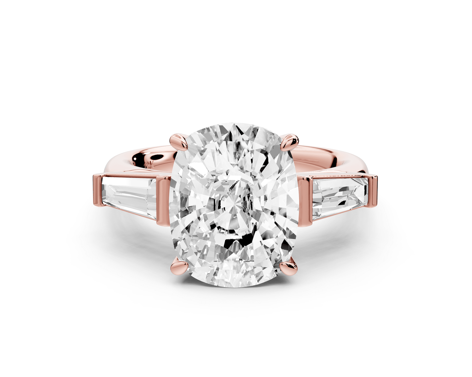 Naomi - 5ct 18k rose gold ecushion diamond with Tapered Baguettes side stones Engagement Ring - Mr. Alex Jewelry