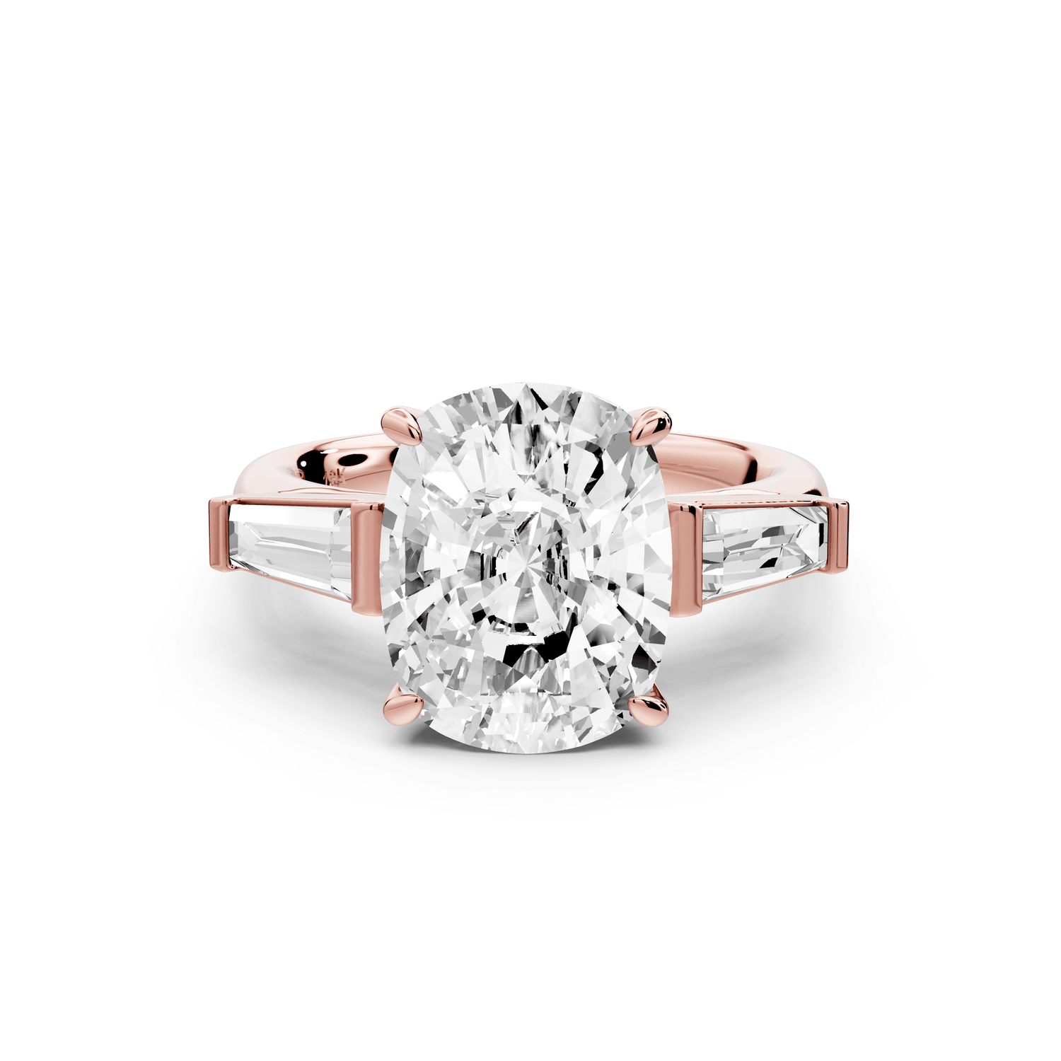 Naomi - 5ct 18k rose gold ecushion diamond with Tapered Baguettes side stones Engagement Ring - Mr. Alex Jewelry
