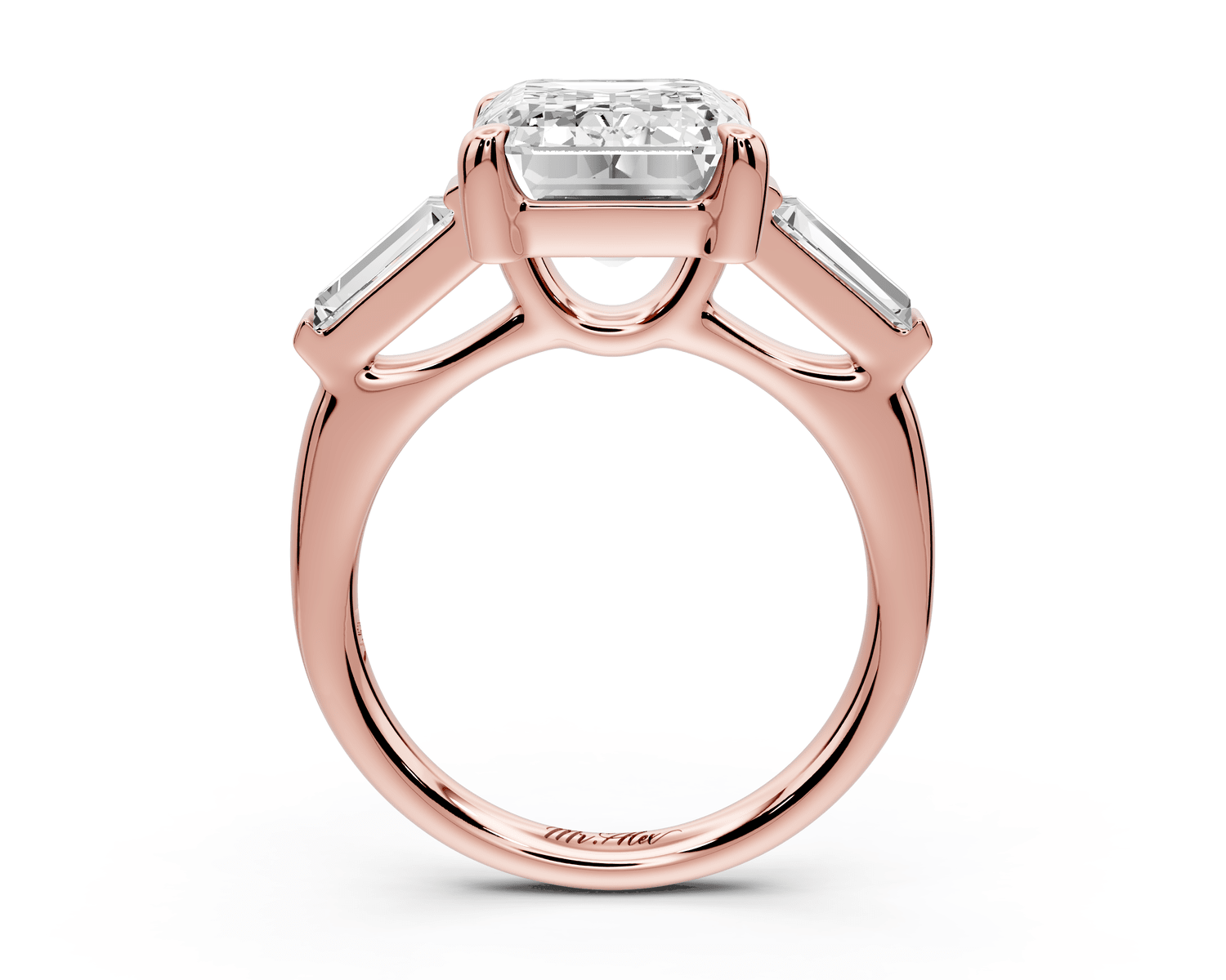 Naomi - 5ct 18k rose gold emerald diamond with Tapered Baguettes side stones Engagement Ring - Mr. Alex Jewelry