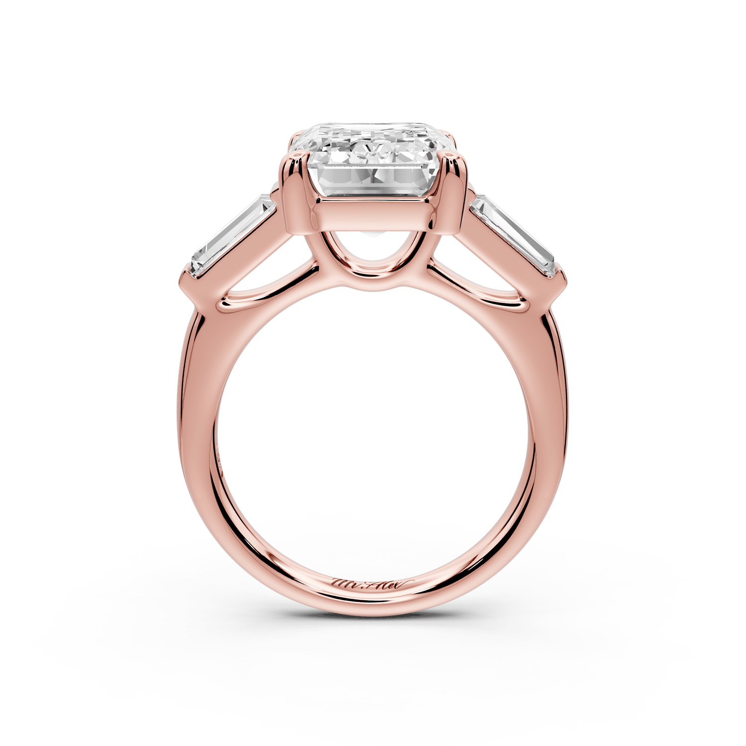 Naomi - 5ct 18k rose gold emerald diamond with Tapered Baguettes side stones Engagement Ring - Mr. Alex Jewelry