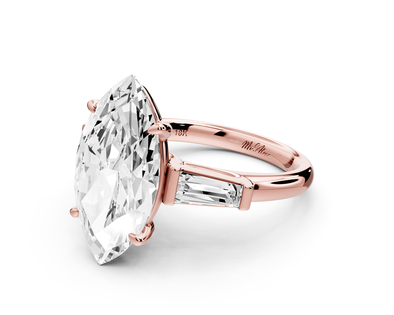 Naomi - 5ct 18k rose gold marquise diamond with Tapered Baguettes side stones Engagement Ring - Mr. Alex Jewelry