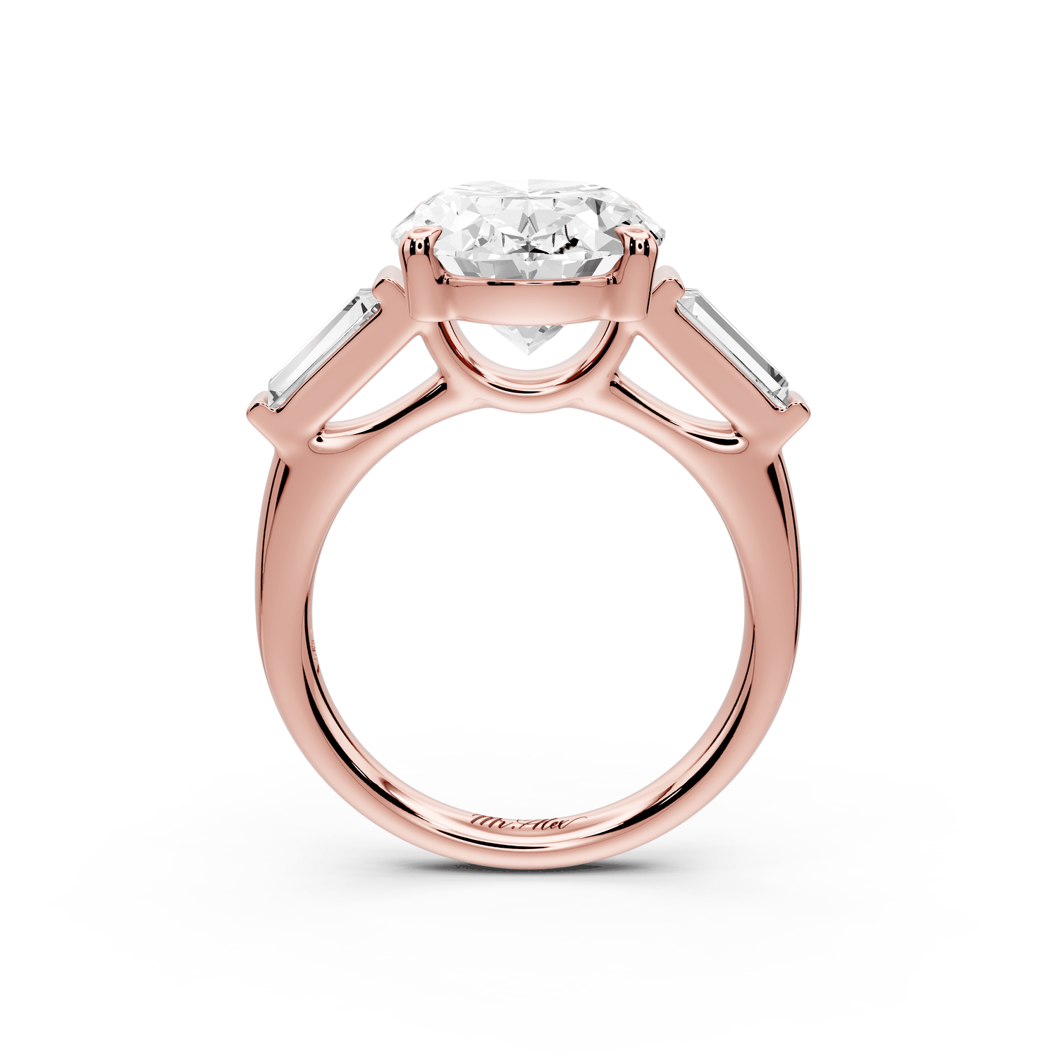 Naomi - 5ct 18k rose gold oval diamond with Tapered Baguettes side stones Engagement Ring - Mr. Alex Jewelry