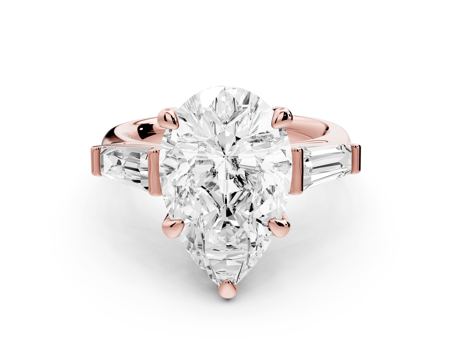 Naomi - 5ct 18k rose gold pear diamond with Tapered Baguettes side stones Engagement Ring - Mr. Alex Jewelry