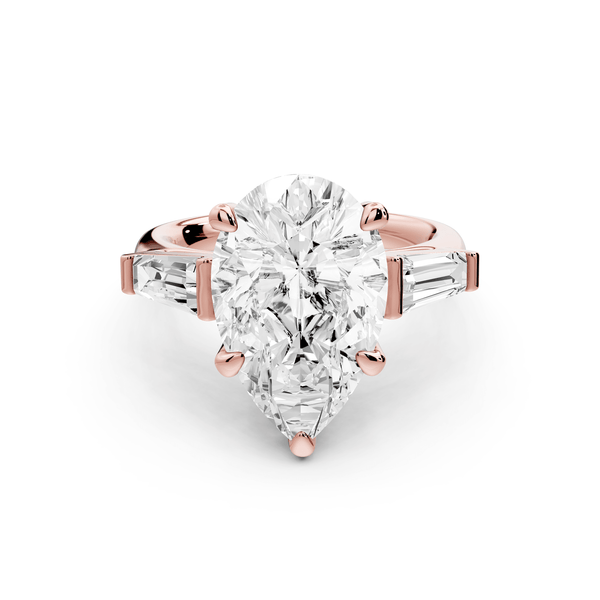 Naomi - 5ct 18k rose gold pear diamond with Tapered Baguettes side stones Engagement Ring - Mr. Alex Jewelry