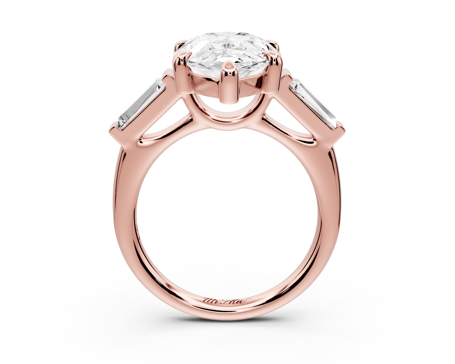 Naomi - 5ct 18k rose gold pear diamond with Tapered Baguettes side stones Engagement Ring - Mr. Alex Jewelry