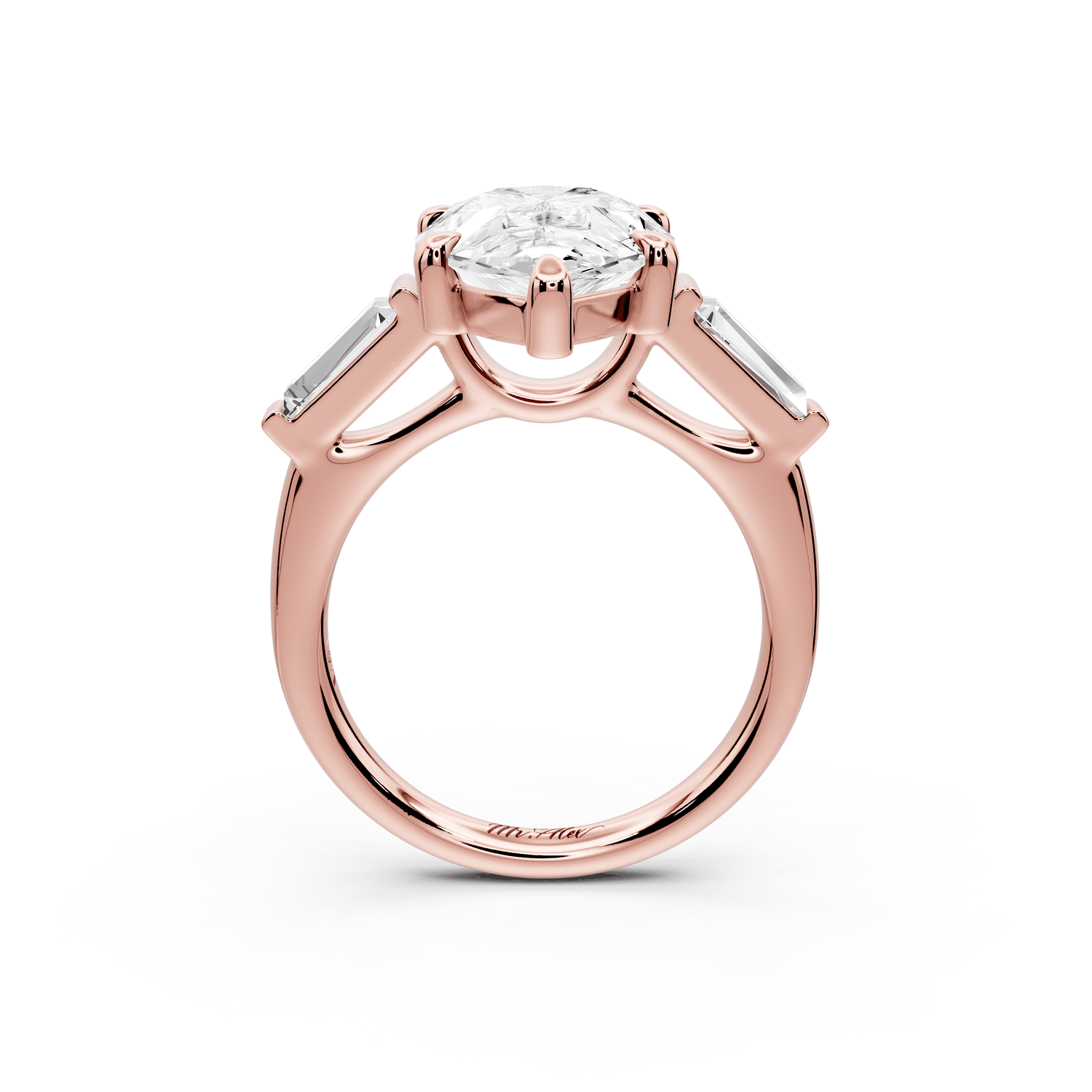 Naomi - 5ct 18k rose gold pear diamond with Tapered Baguettes side stones Engagement Ring - Mr. Alex Jewelry