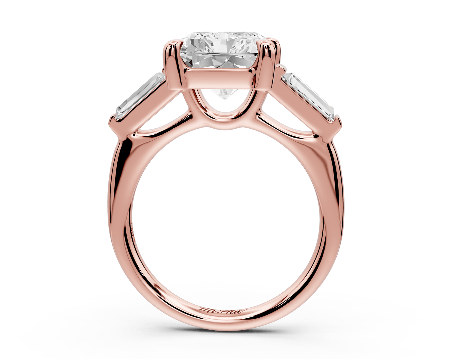 Naomi - 5ct 18k rose gold radiant diamond with Tapered Baguettes side stones Engagement Ring - Mr. Alex Jewelry