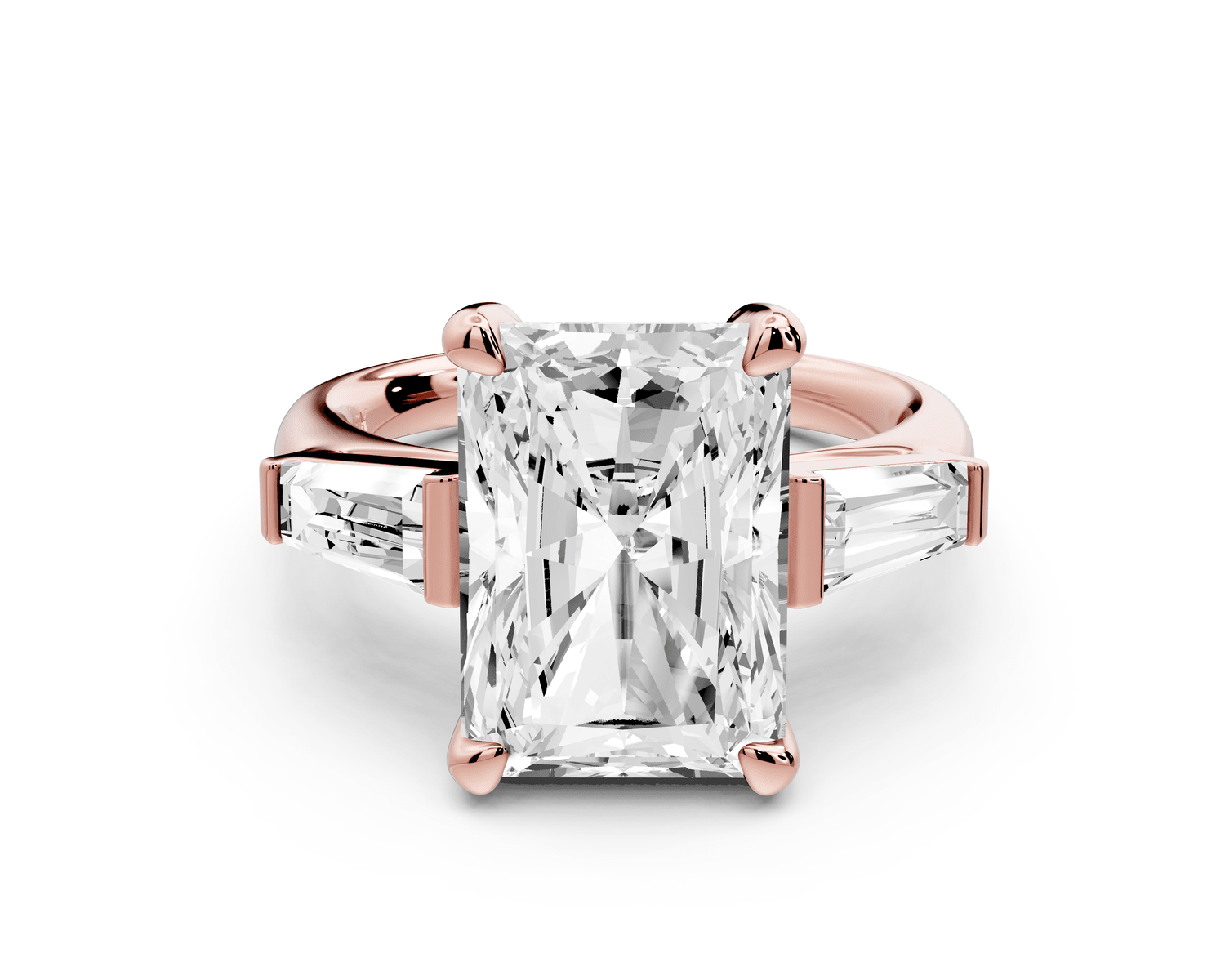 Naomi - 5ct 18k rose gold radiant diamond with Tapered Baguettes side stones Engagement Ring - Mr. Alex Jewelry