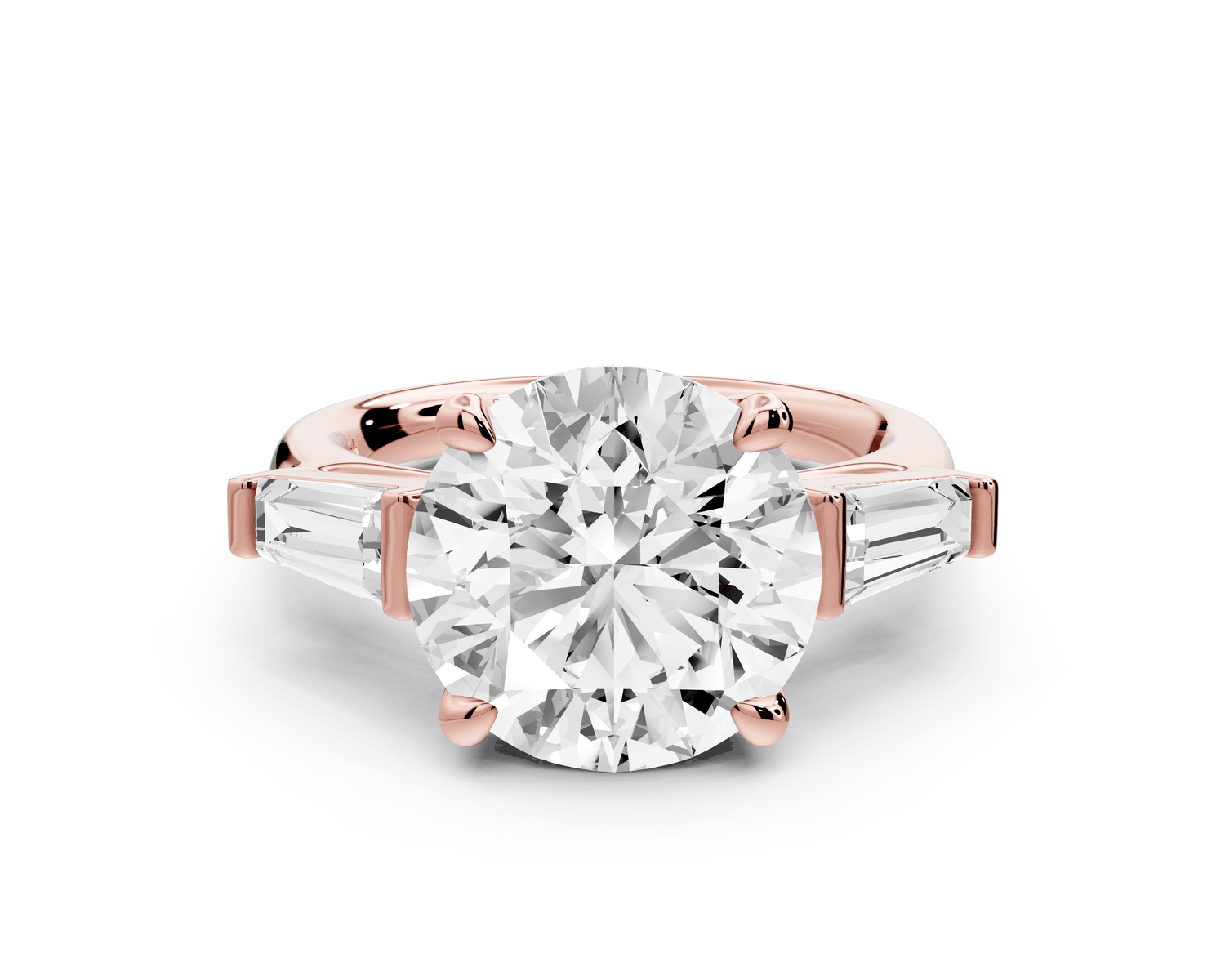 Naomi - 5ct 18k rose gold round diamond with Tapered Baguettes side stones Engagement Ring - Mr. Alex Jewelry