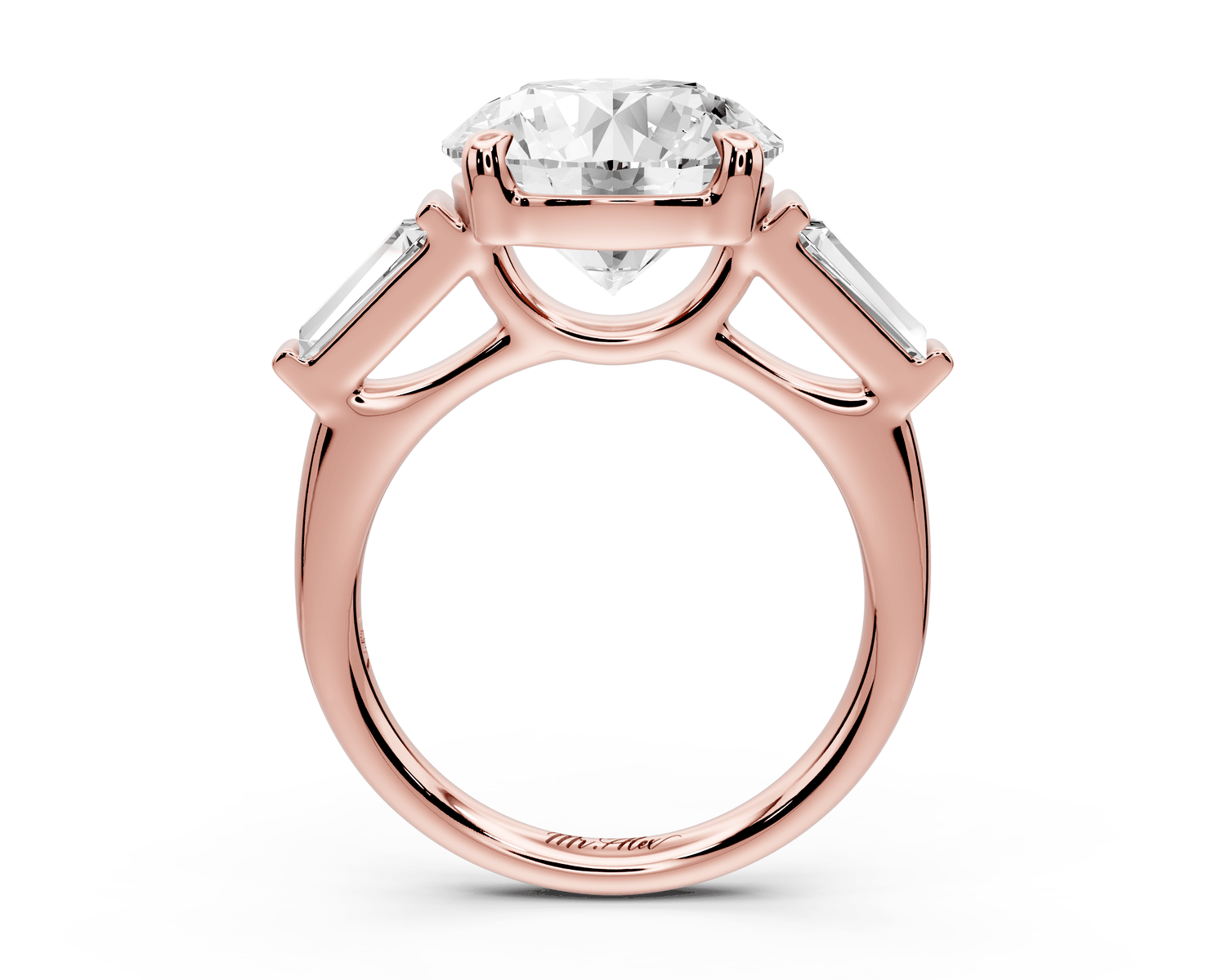 Naomi - 5ct 18k rose gold round diamond with Tapered Baguettes side stones Engagement Ring - Mr. Alex Jewelry
