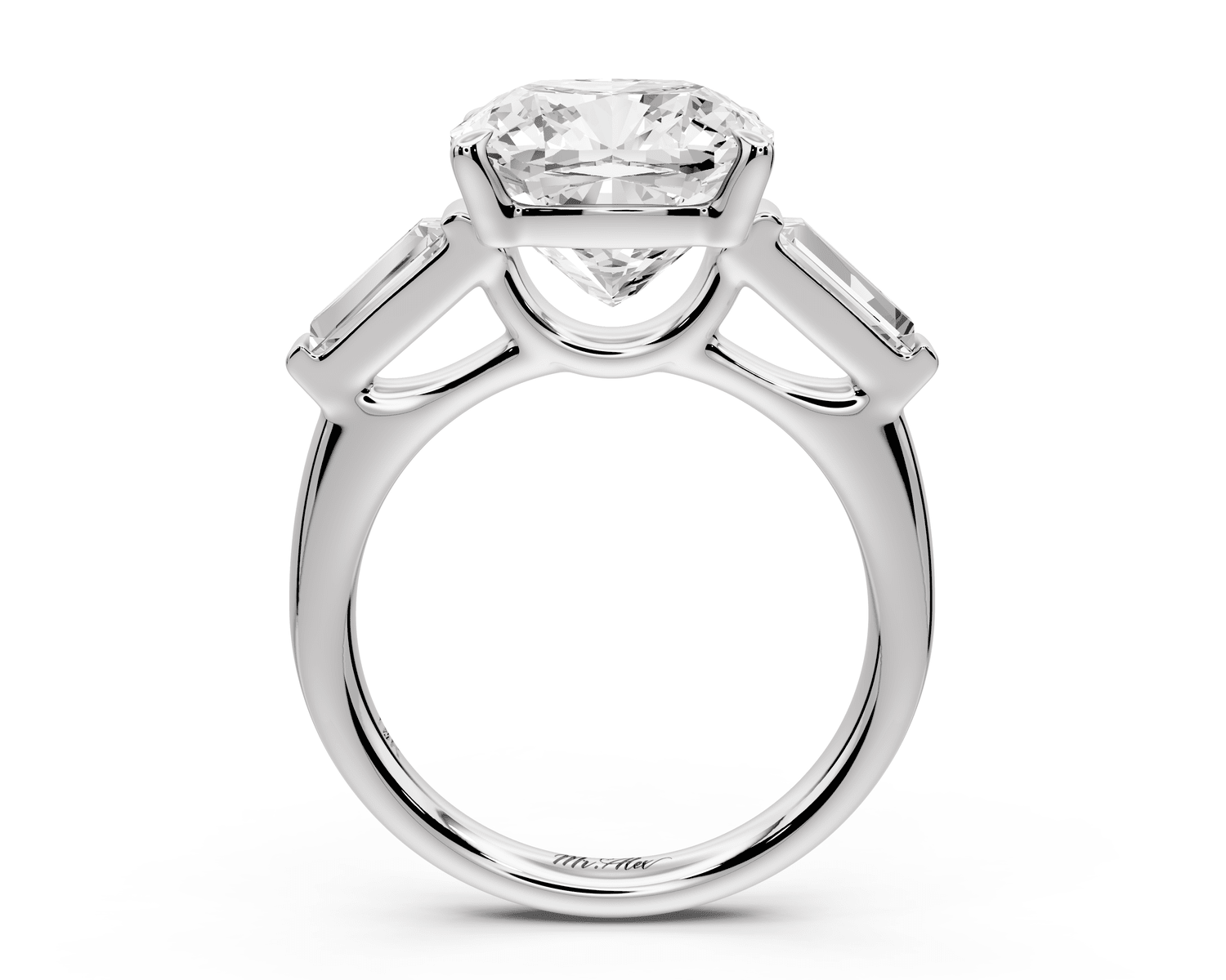 Naomi - 5ct 18k white gold cushion diamond with Tapered Baguettes side stones Engagement Ring - Mr. Alex Jewelry