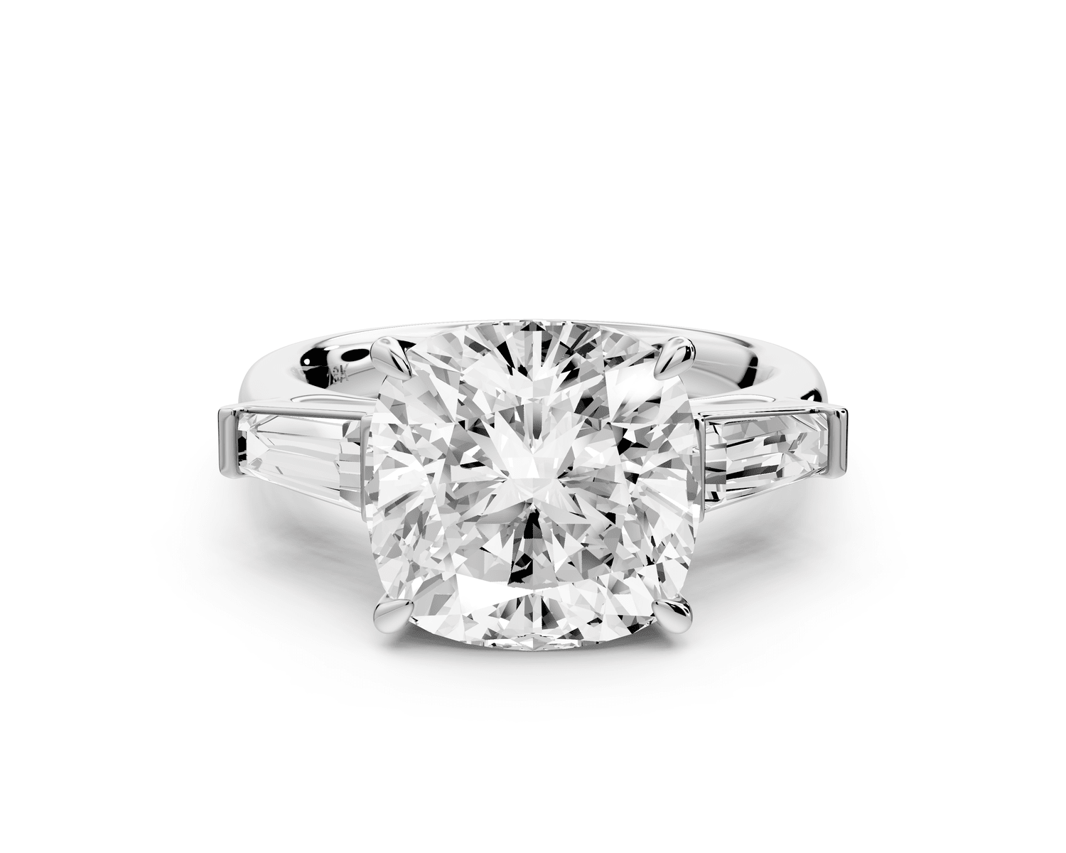 Naomi - 5ct 18k white gold cushion diamond with Tapered Baguettes side stones Engagement Ring - Mr. Alex Jewelry