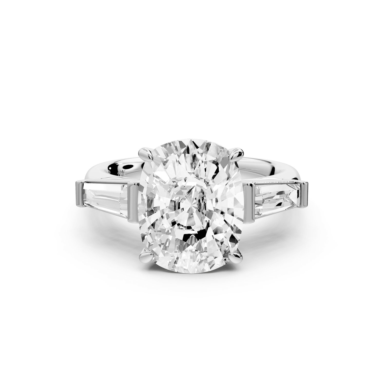 Naomi - 5ct 18k white gold ecushion diamond with Tapered Baguettes side stones Engagement Ring - Mr. Alex Jewelry