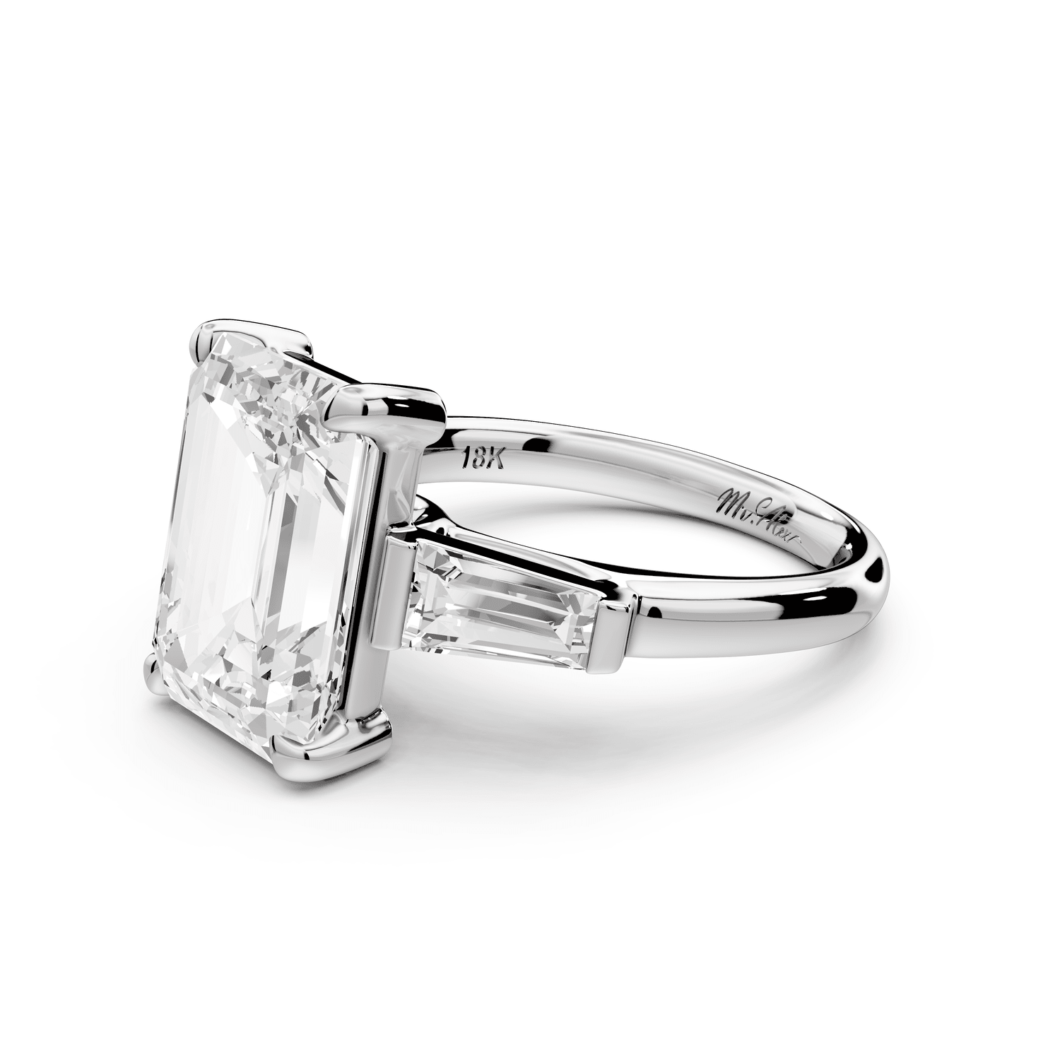 Naomi - 5ct 18k white gold emerald diamond with Tapered Baguettes side stones Engagement Ring - Mr. Alex Jewelry