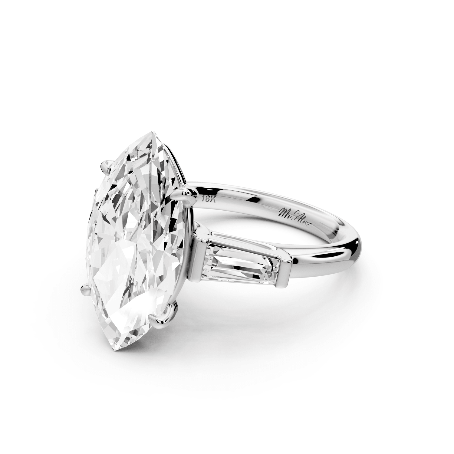 Naomi - 5ct 18k white gold marquise diamond with Tapered Baguettes side stones Engagement Ring - Mr. Alex Jewelry