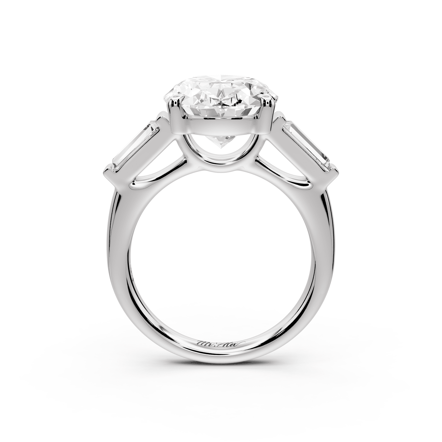Naomi - 5ct 18k white gold oval diamond with Tapered Baguettes side stones Engagement Ring - Mr. Alex Jewelry