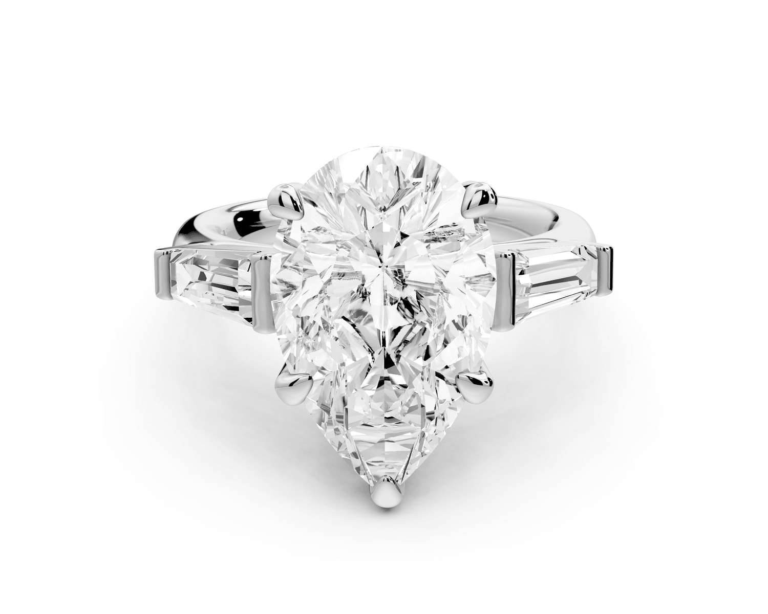 Naomi - 5ct 18k white gold pear diamond with Tapered Baguettes side stones Engagement Ring - Mr. Alex Jewelry